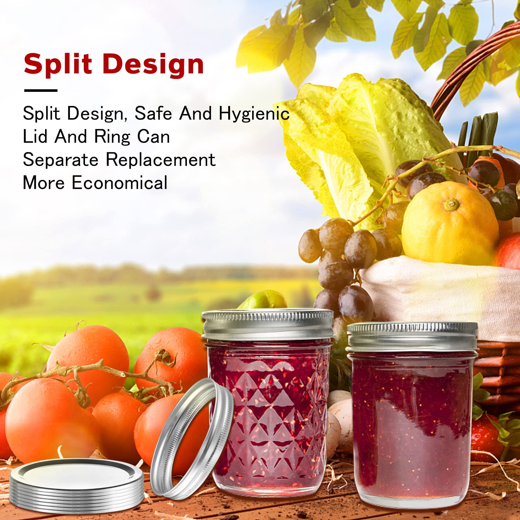 Slifejars Canning Lids And Rings Regular Mouth,240 Pcs 70Mm Mason Jar Lids And Rings Set For Regular Mouth Canning,Split-Type Li