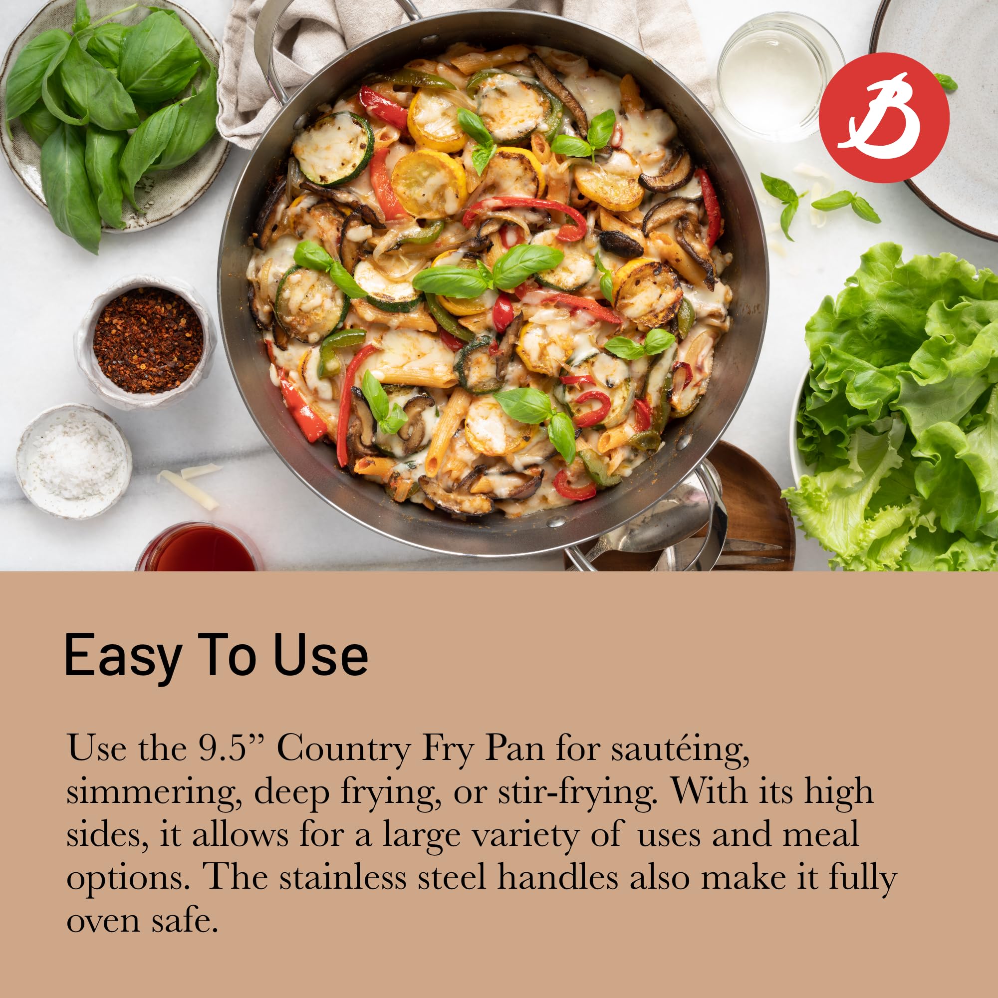 De Buyer Mineral B Carbon Steel Country Fry Pan With Two Handles - 9.5    - Ideal For Sauteing, Simmering, Deep Frying & Stir Fr
