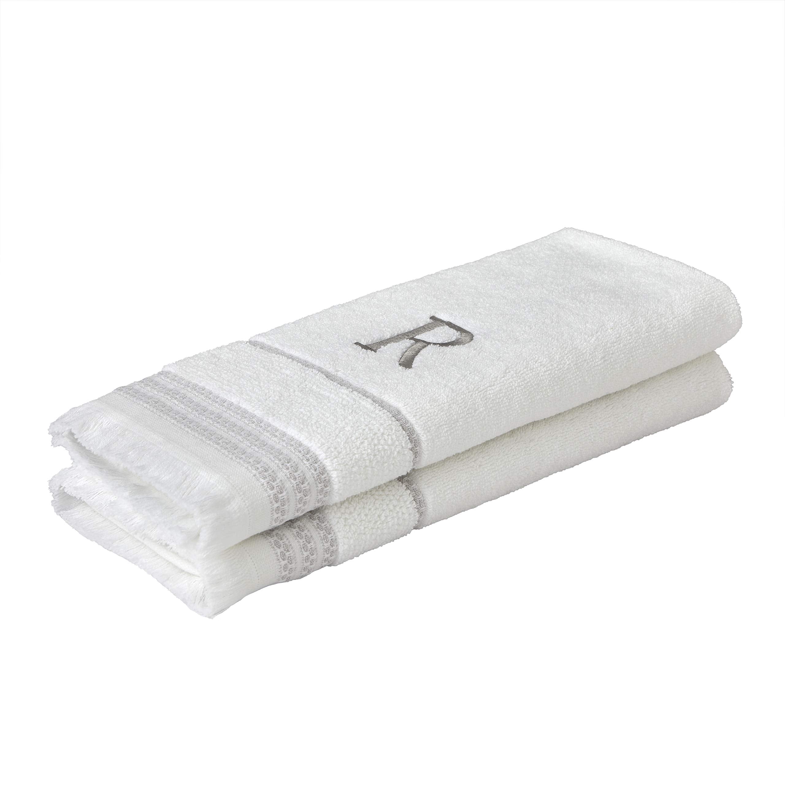 Skl Home Casual Monogram Hand Towel Set, R, 16X26, White 2 Count