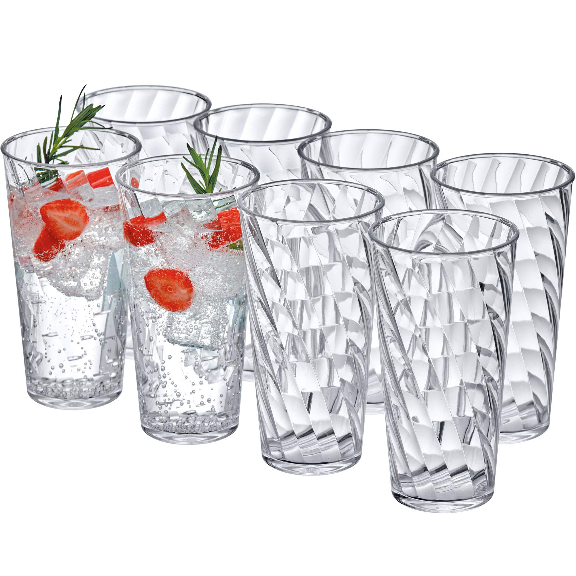 Amazing Abby - Glacier - 18-Ounce Plastic Tumblers (Set Of 8), Plastic Drinking Glasses, All-Clear Reusable Plastic Cups, Stacka