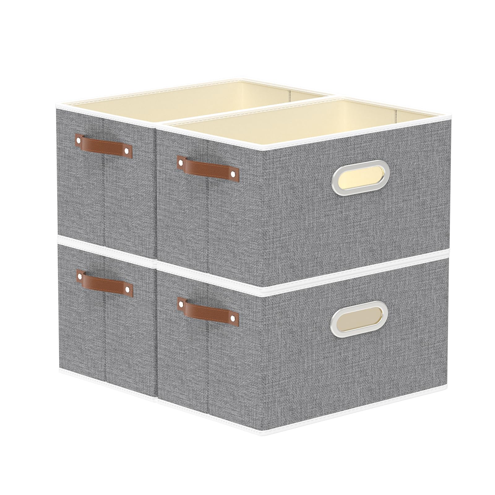 Yawinhe Collapsible Storage Bins  12.99 x 9.05 x 7.87 Inch  Cube Storage Bins  Fabric Foldable Storage Bins Organizer Containers with Dual Leather Handles for Home Closet Office (Grey  4-Pack)