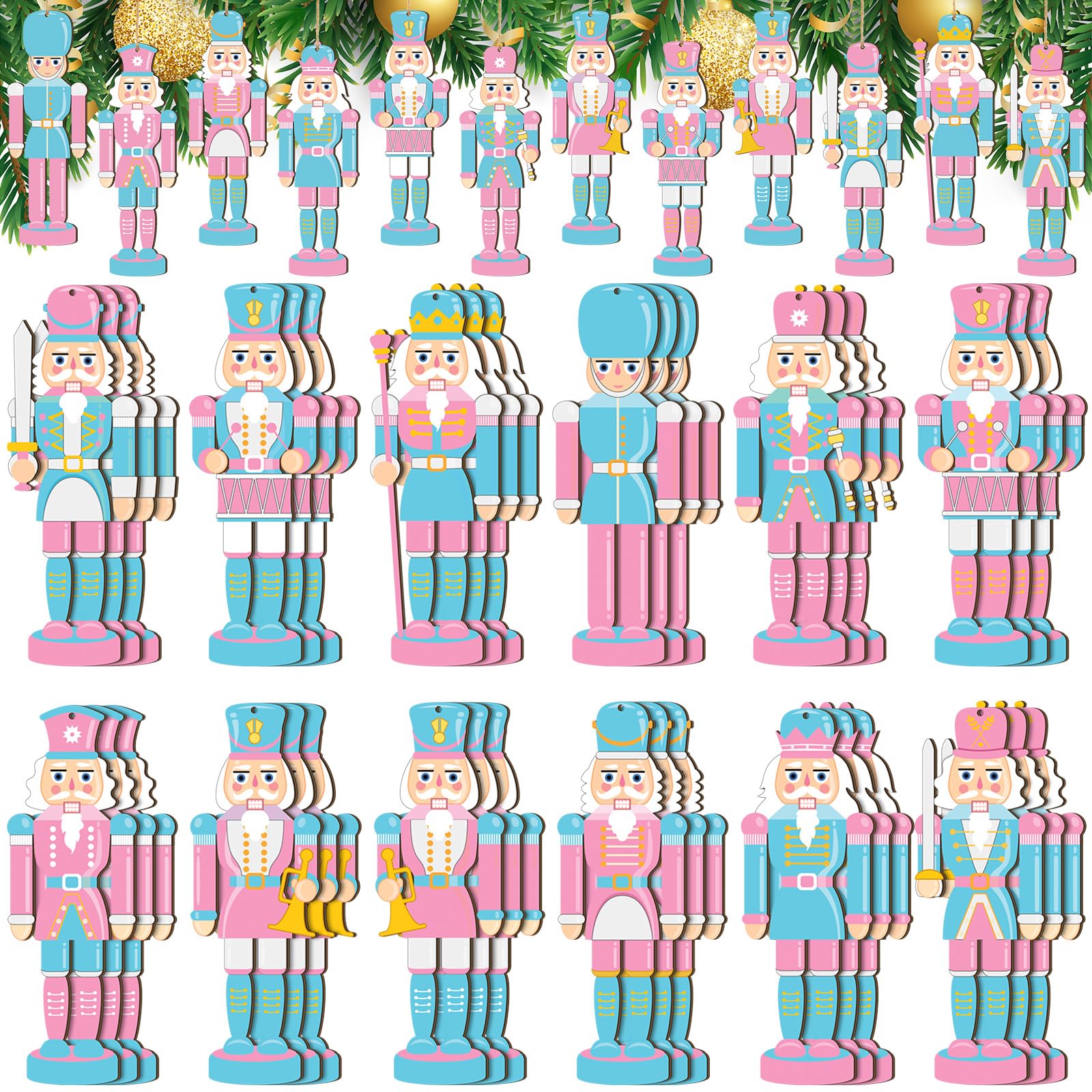 Qunclay 36 Pcs Christmas Nutcracker Ornaments Wood Hanging Miniature Nutcrackers Figures Traditional Holiday Crackers Christmas 