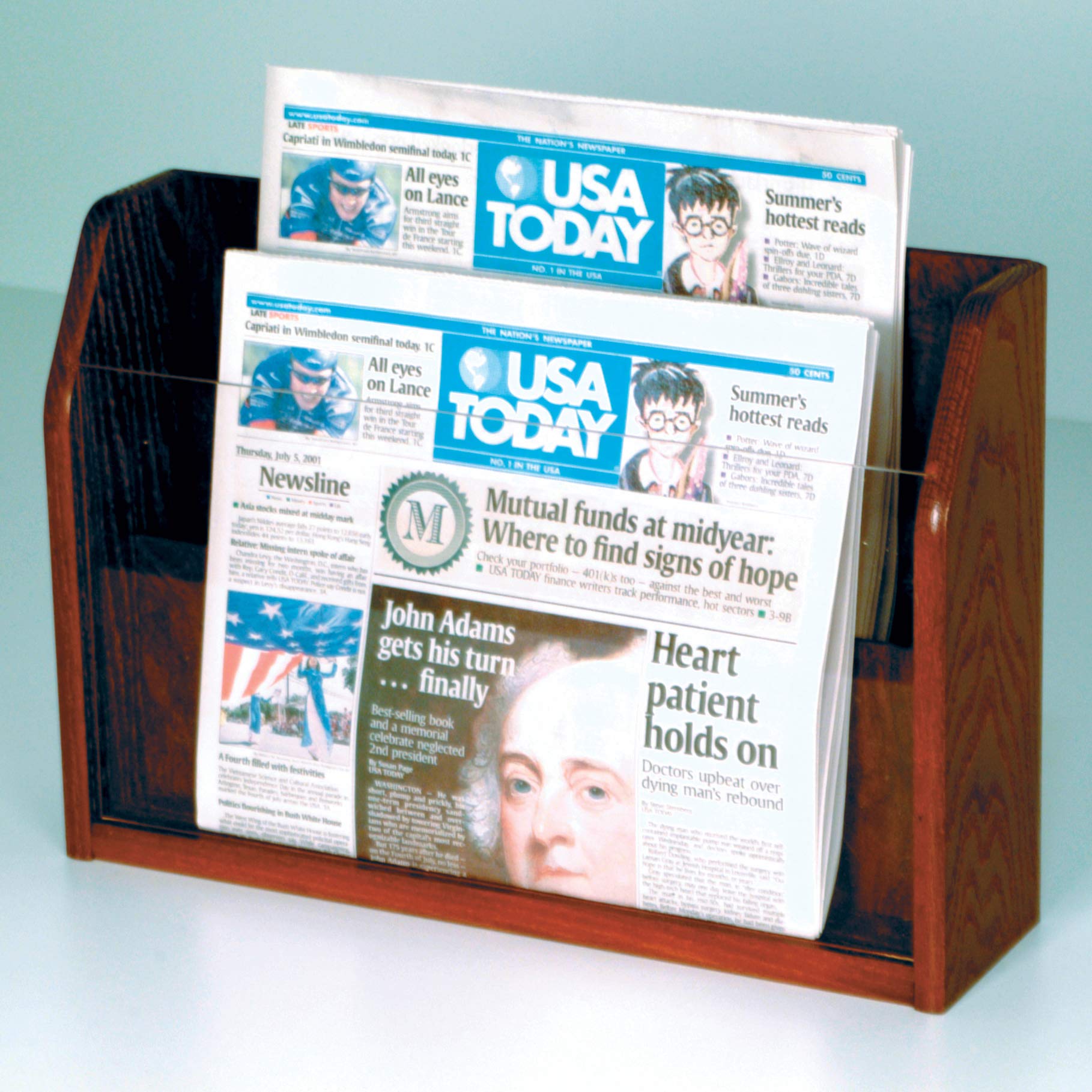 Wooden Mallet Countertop 2 Pocket Newspaper Display  Mahogany