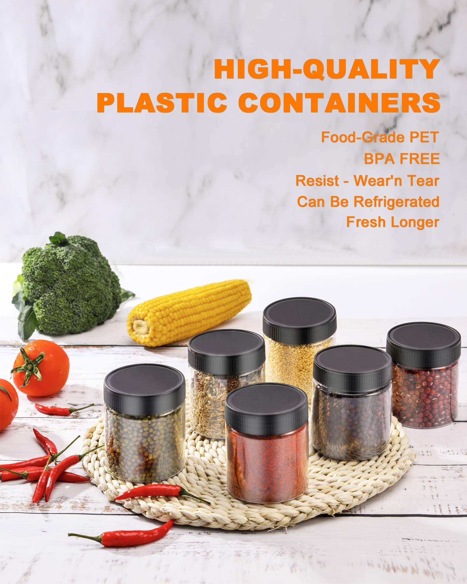 Rainbowtie Plastic Jars With Lids Slime Containers 8Oz-30 Pack-Leakproof Round Plastic Containers For Kitchen Pantry-Ideal For H
