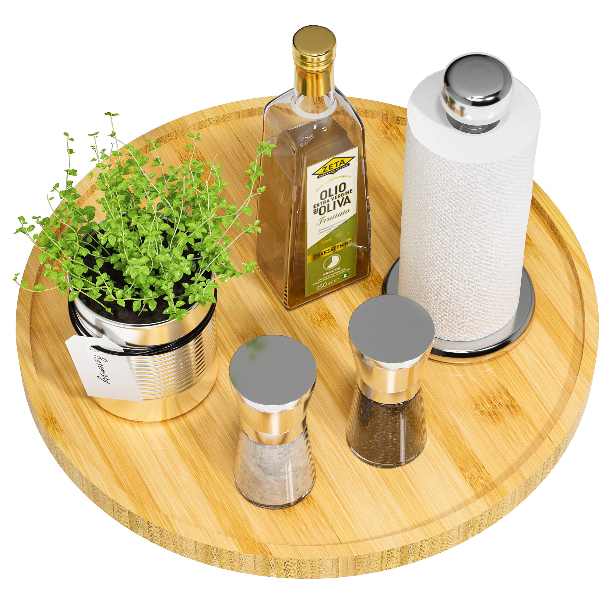 Lazy Susan Organizer, 13.2 Inch Non-Skid Bamboo Lazy Susan For Kitchen Table Cabinets Closets And Kitchen Islands, Wood Turntabl