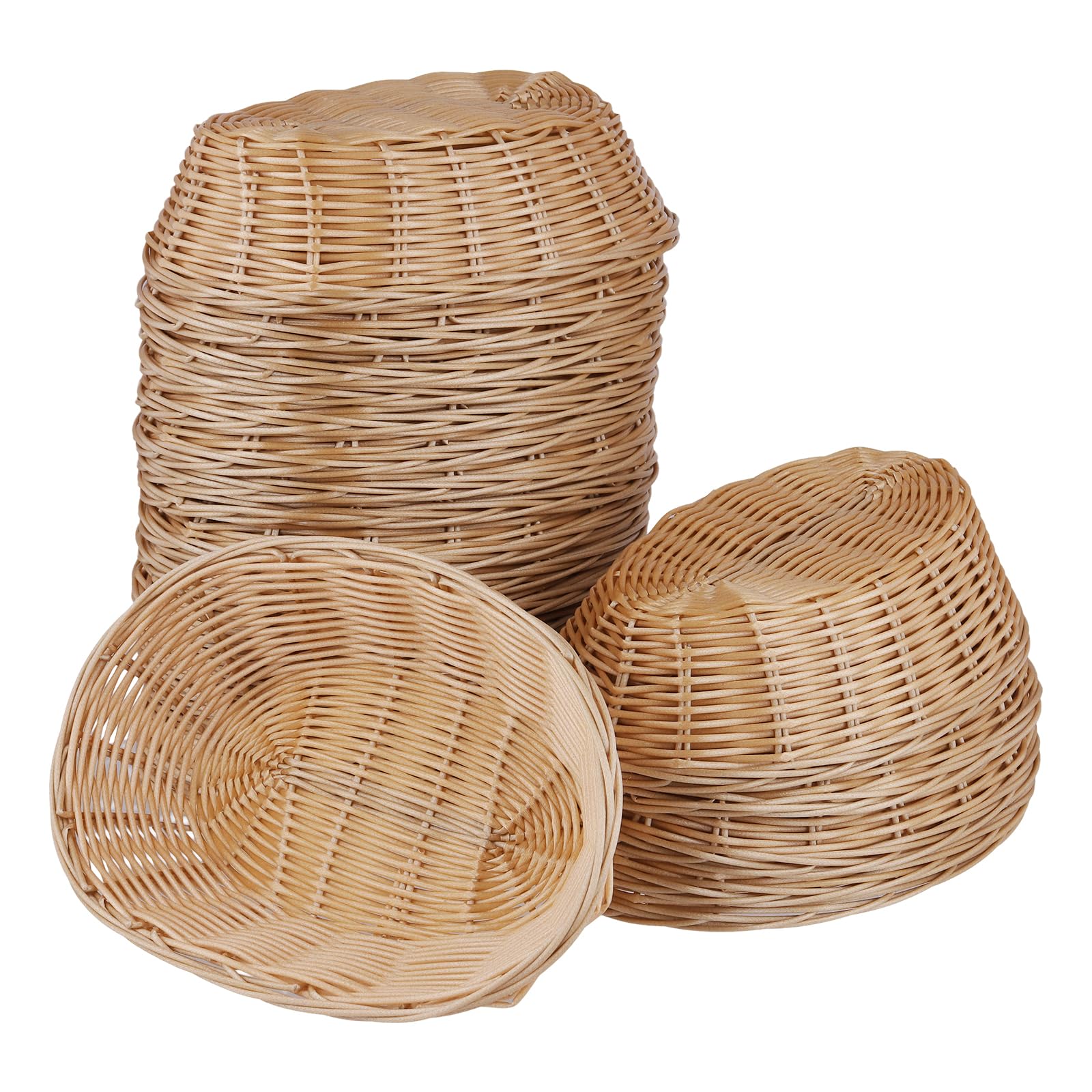 LEXININ 24 Pack Plastic Oval Storage Baskets, 9 x 6.29 x 2.36 Inches Wicker Woven Empty Bread Basket for Food, Fruits, Restauran