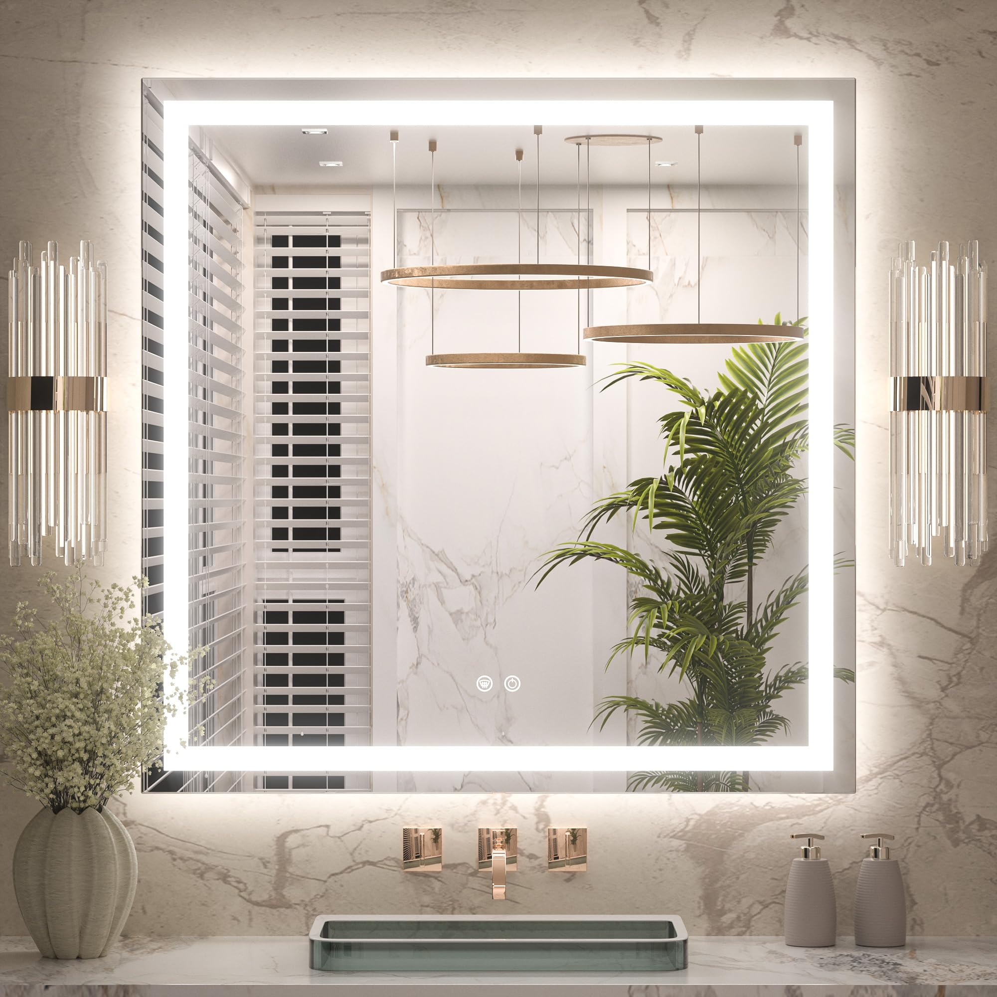 Keonjinn Led Bathroom Mirror 36     X 36     With Frontlit & Backlit, Lighted Mirror For Bathroom Wall With Stepless Dimmable 3-