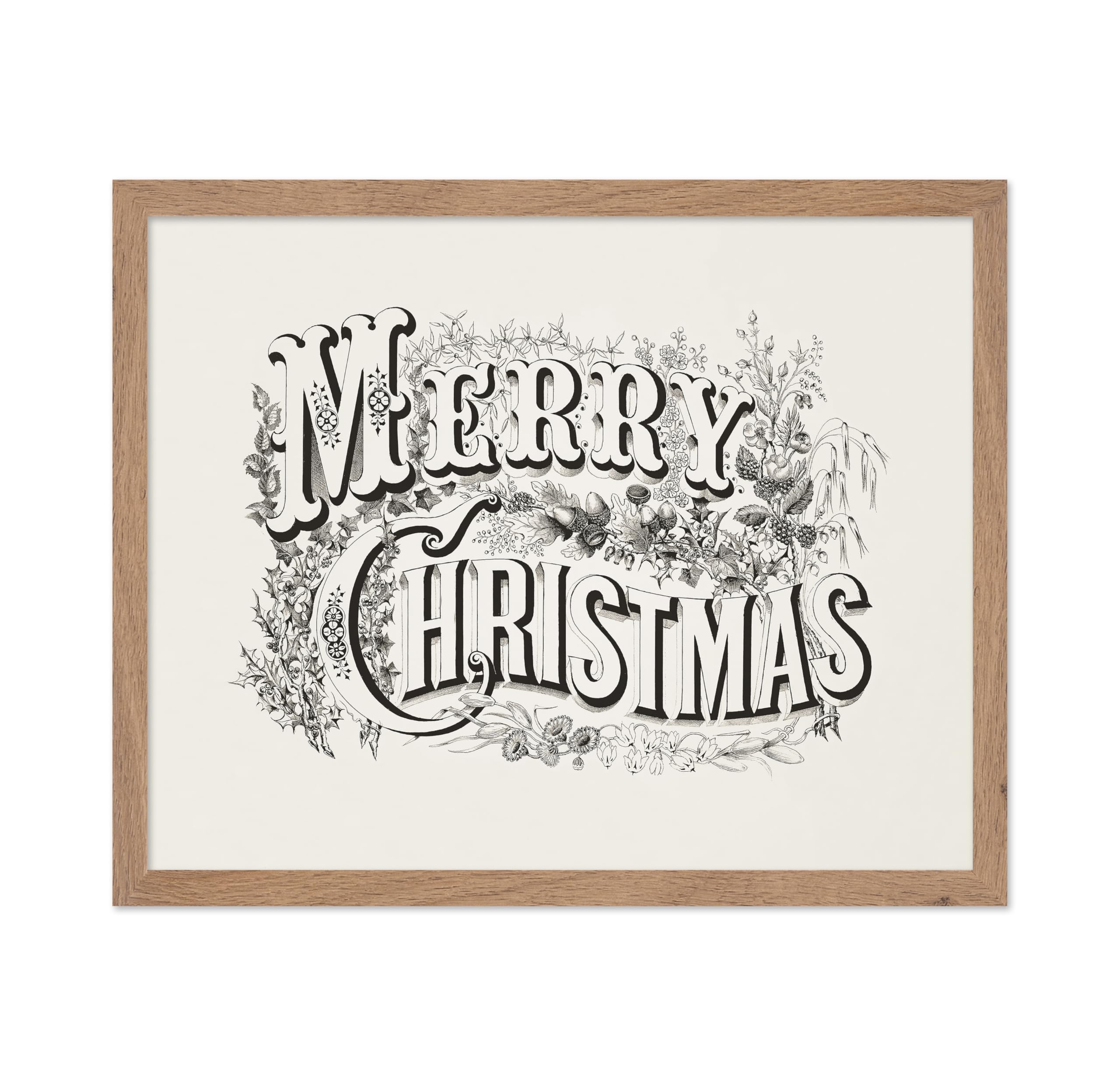 Poster Master Merry Christmas Poster - Lithograph Print - Holiday Art - Christmas Art - Typography Art - Floral Art - Mistletoe 