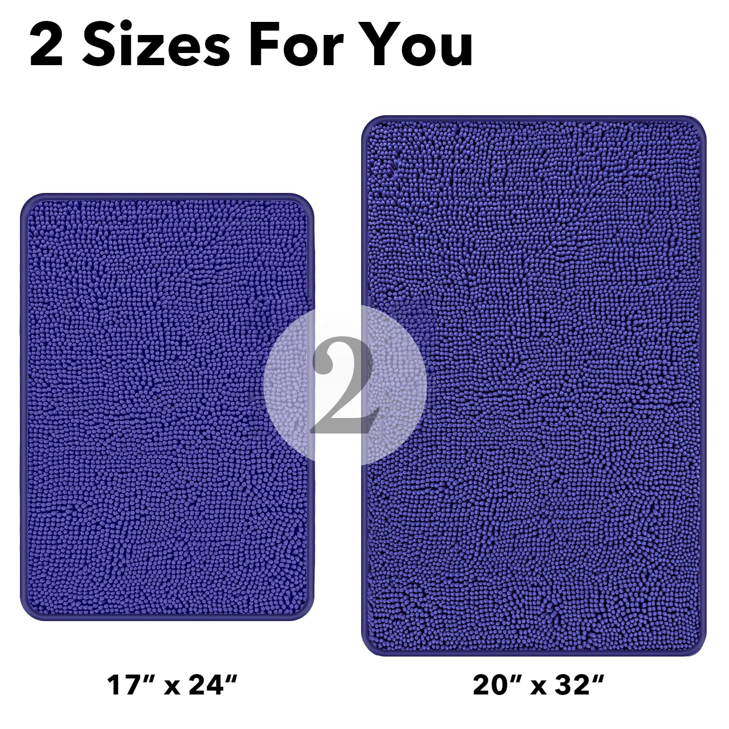 Pureswan Royal Blue Bathroom Rugs Sets 2 Piece - Absorbent And Washable Bath Mat, Non-Slip, Thick Soft Chenille Bath Rugs For Ba