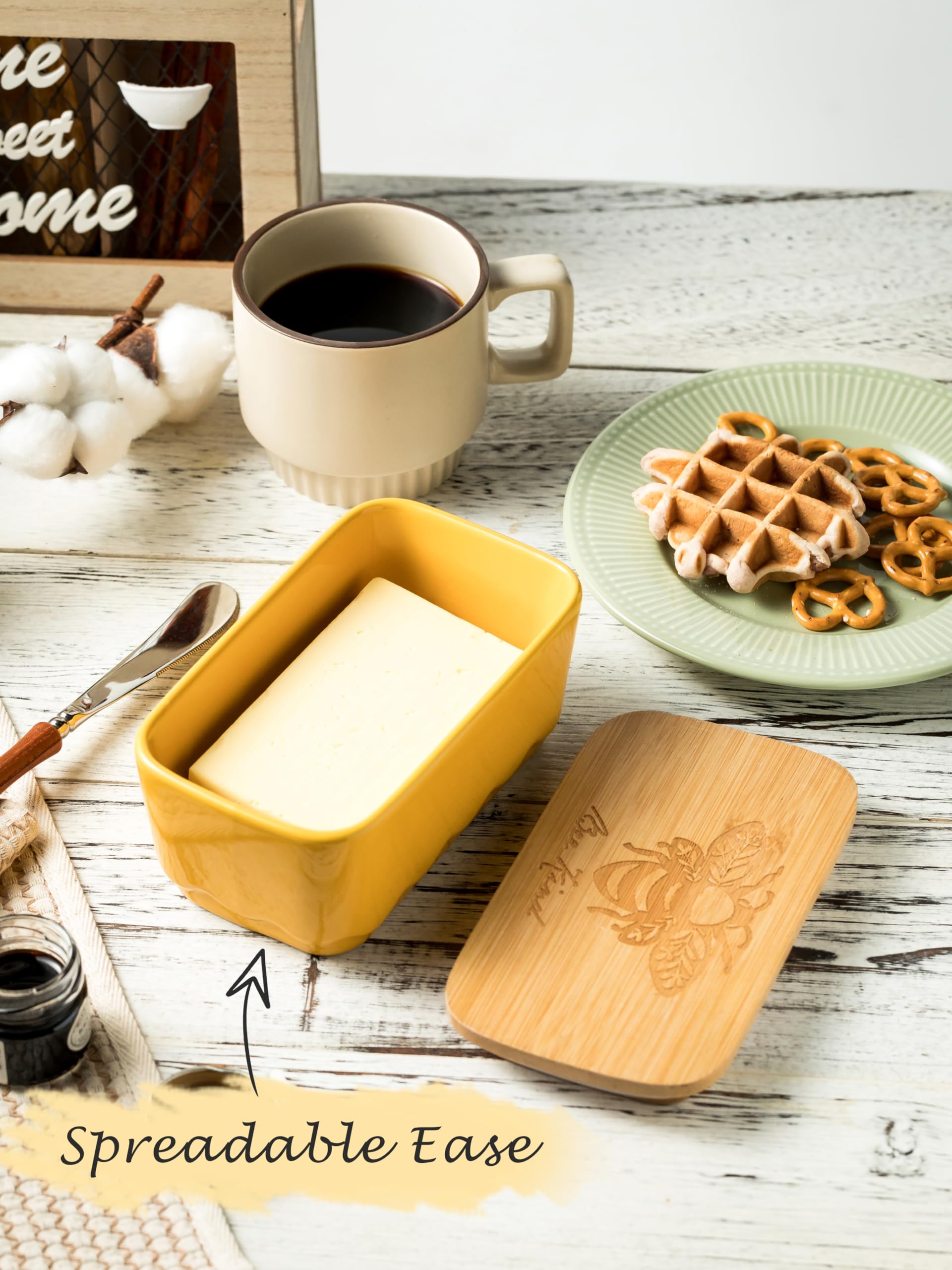 Yhojoy Covered Butter Dish With Lid, Large Butter Dishes For Countertop, Yellow Butter Holder With Airtight Seal Butter Containe