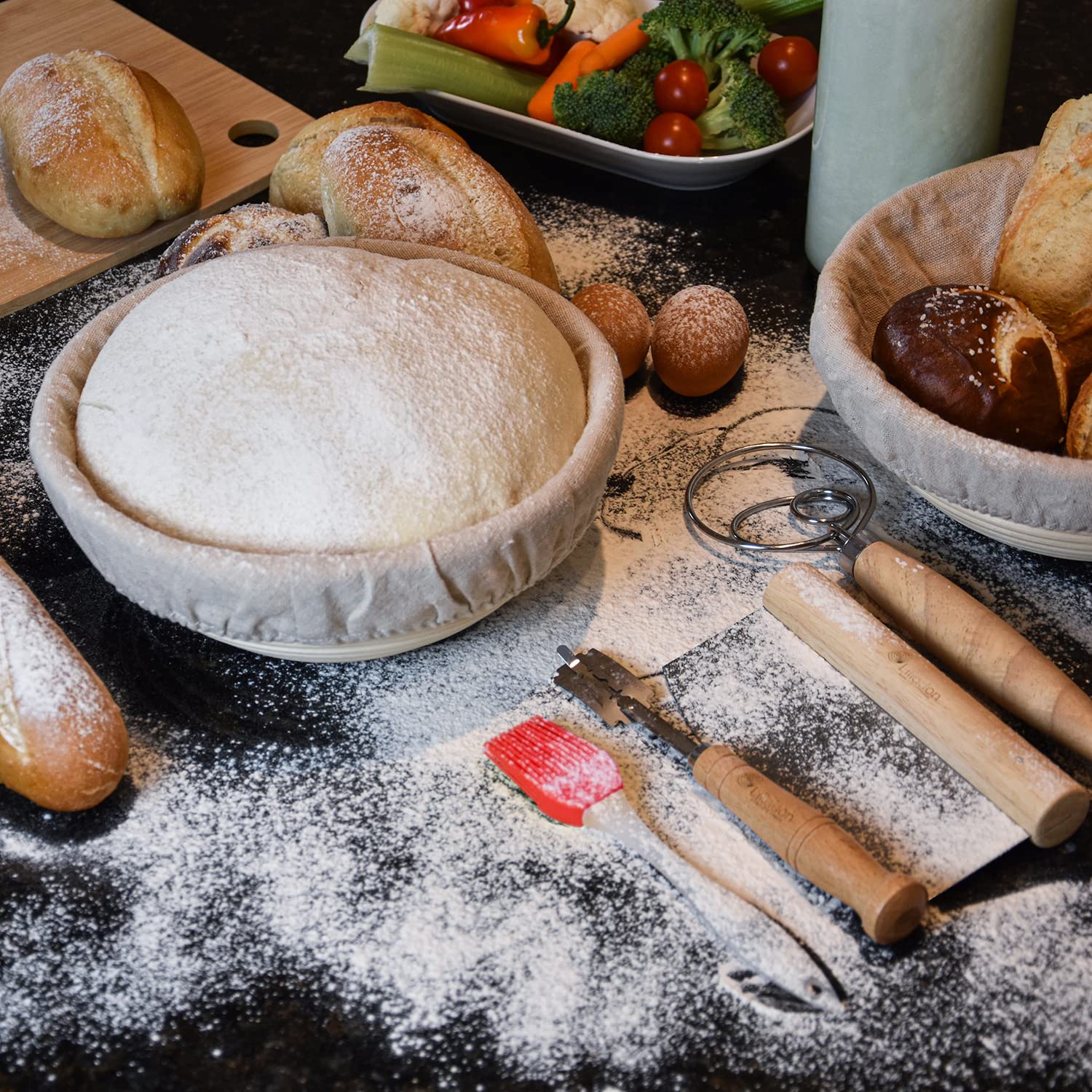 Liliadon Bread Proofing Basket Sourdough Bread Baking Supplies Starter Kit Set Of 11-2 Round 9 Inches Banneton Bread Proofing Ba