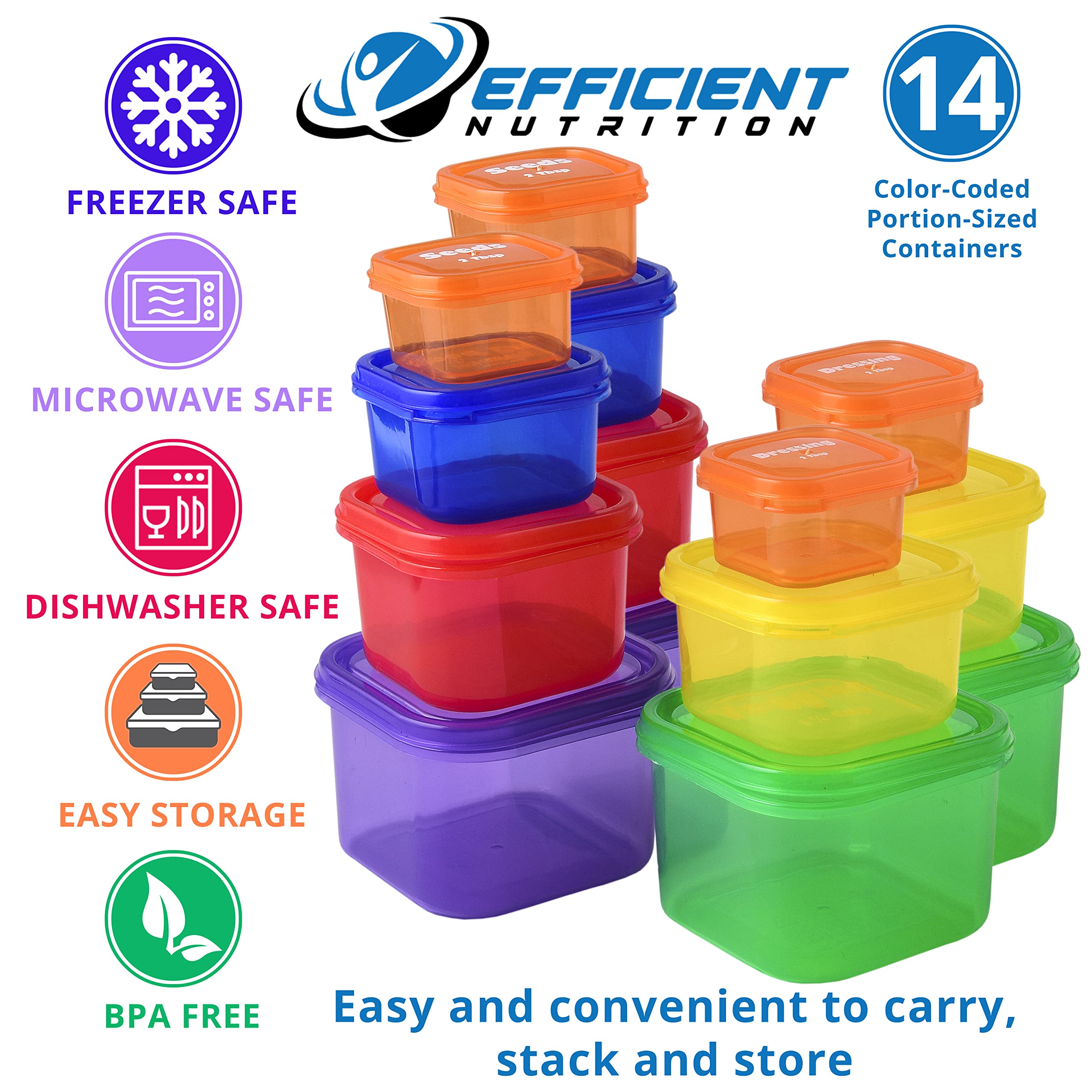 Efficient Nutrition Portion Control Containers Deluxe Kit (14-Piece) With Complete Guide + 21 Day Planner + Recipe Ebook Bpa Fre