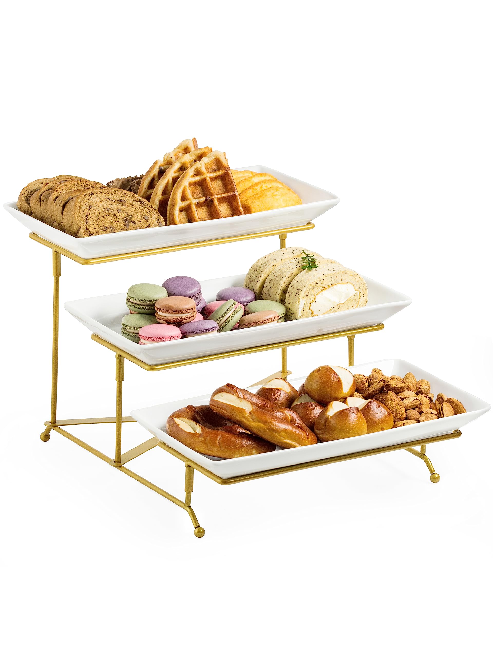 Lauchuh 3 Tier Serving Stand Porcelain Serving Platter Tier Serving Trays With Collapsible Sturdier Rack, Serving Dishes And Pla