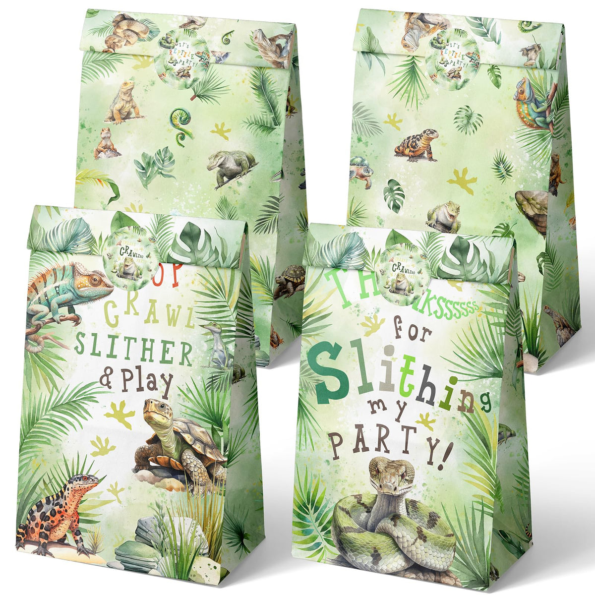 Outego 24 Reptile Party Favor Bags With Stickers Reptile Goodie Bags Reptile Party Favors For Kids Reptile Birthday Party Suppli