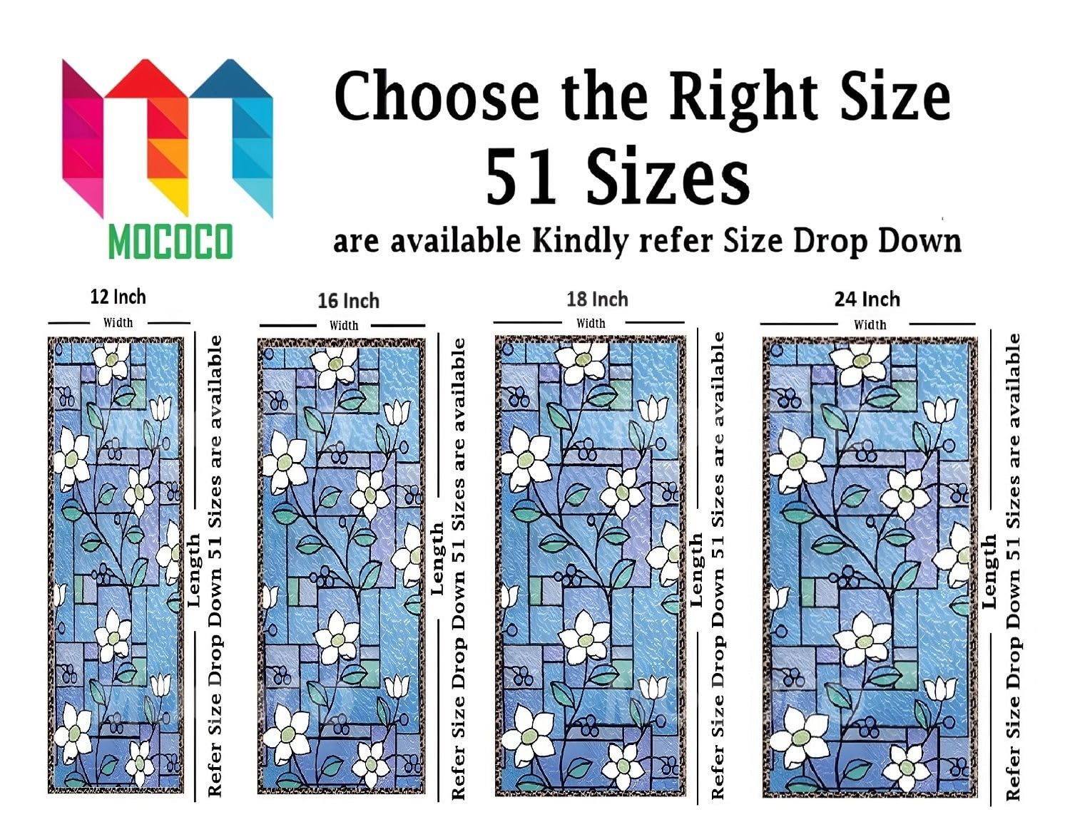 Mococo Sea Blue Privacy Window Film Frosting Film Window Sticker Frosted Vinyl Sheets For Front Door Bathroom Sidelight Small Wi