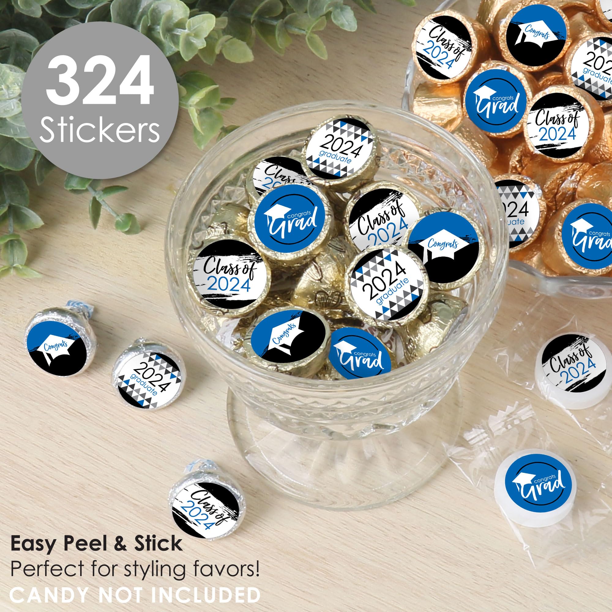 Big Dot Of Happiness Blue Grad - Best Is Yet To Come - 2024 Royal Blue Graduation Party Small Round Candy Stickers - Party Favor