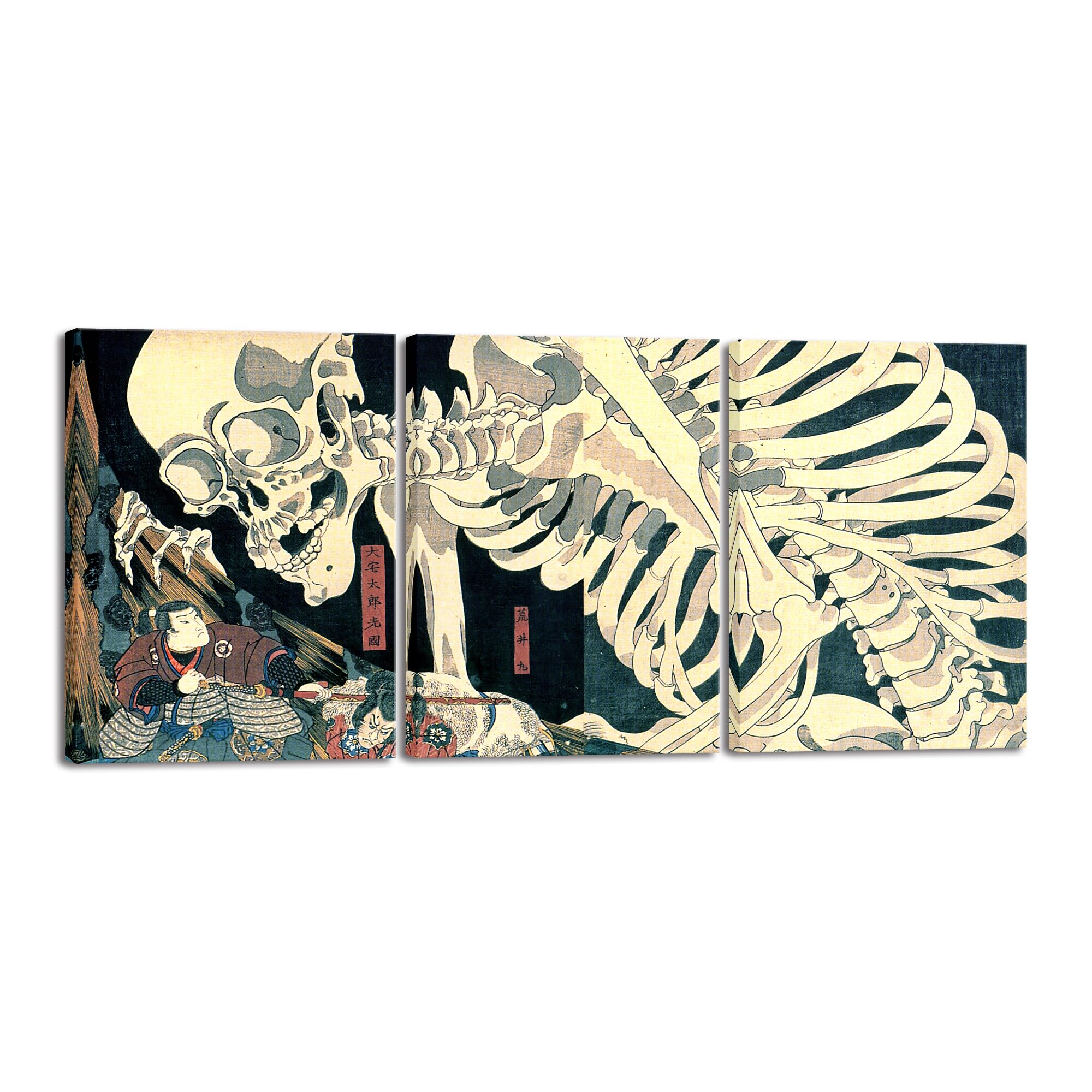 Wieco Art 3 Piece Witch And Skeleton Ukiyo-E By Utagawa Takiyasha Historic Cultural Illustrations For Living Room Bedroom Home D