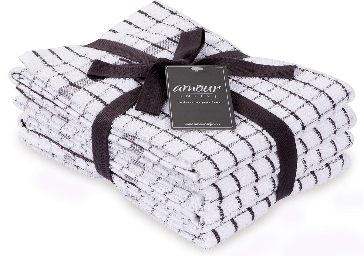 Amour Infini Kitchen Towels Set Of 4 - Highly Absorbent, Super Soft Terry Cotton 20X28 Inch Dish Towels With Hanging Loop - Hand