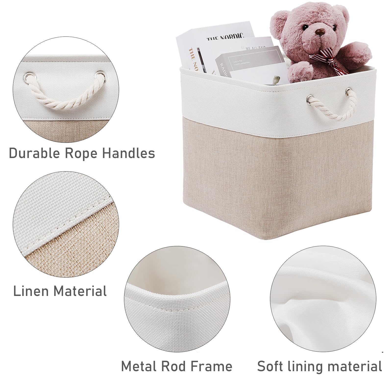Midmmvick 12 X 12 Inch Cube Storage Bins, 6 Pack Large Collapsible Fabric Storage Bin With Ropes, Foldable Storage Cubes For Hom