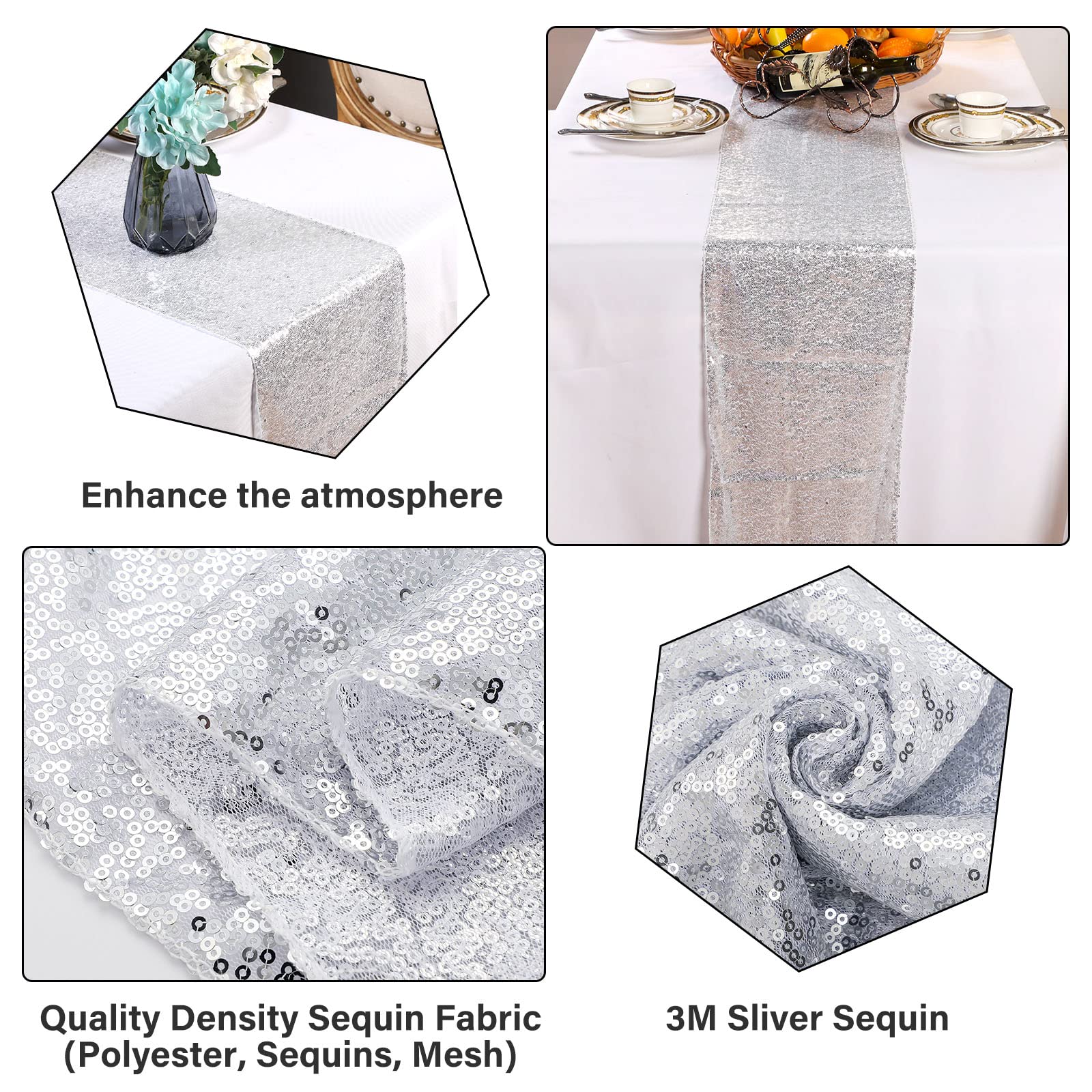 Irenare 12 X 108 Inches Sequin Table Runner Glitter Table Runner Rectangle Tables Covers For Wedding Baby Shower Party Decoratio