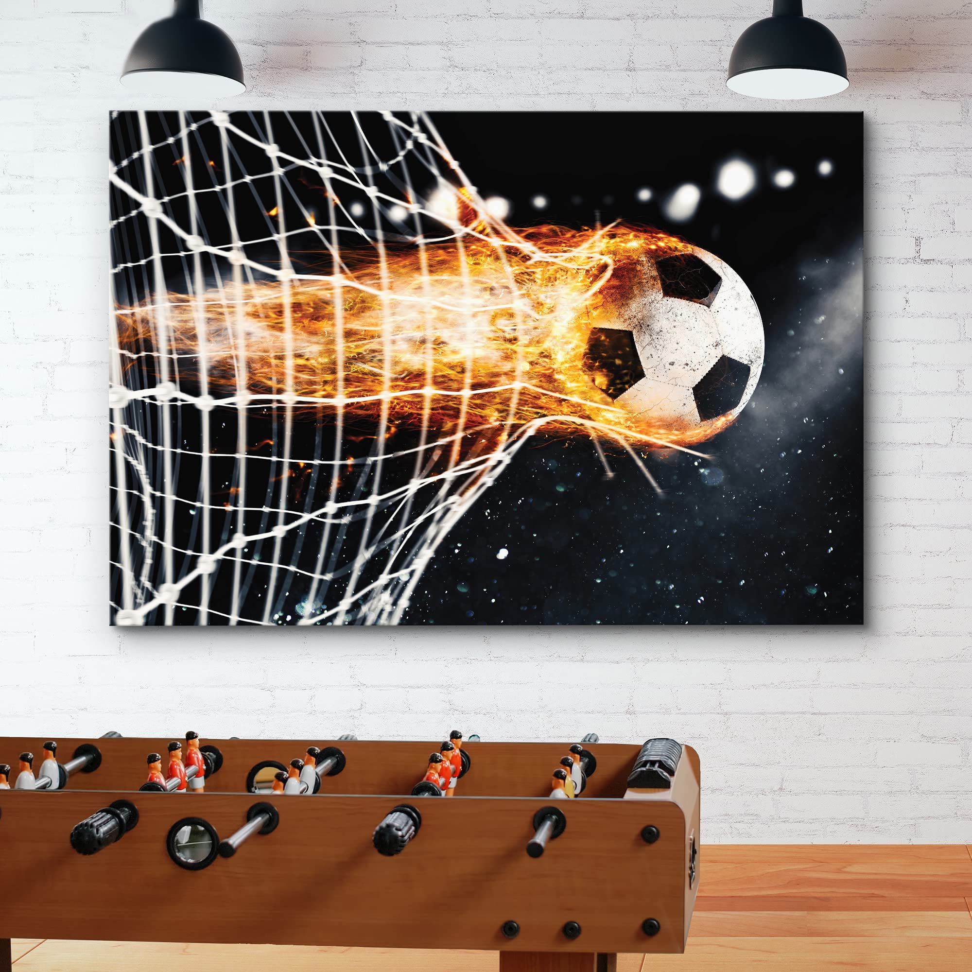 Wall26 Canvas Print Wall Art Fiery Soccer Ball Makes A Goal Sports Athletes Photography Realism Contemporary Scenic Urban Multic