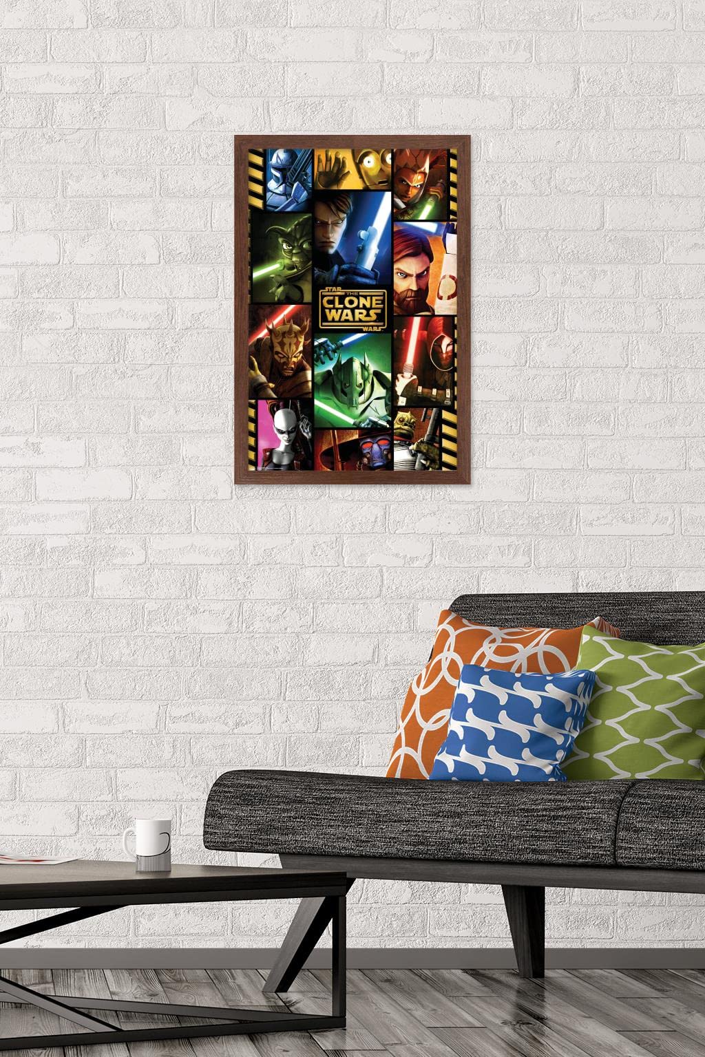 Trends International Star Wars: The Clone Wars Grid Wall Poster, 22.4L x 14.7W, Mahogany Framed Version, Model FR1353MAH14X22