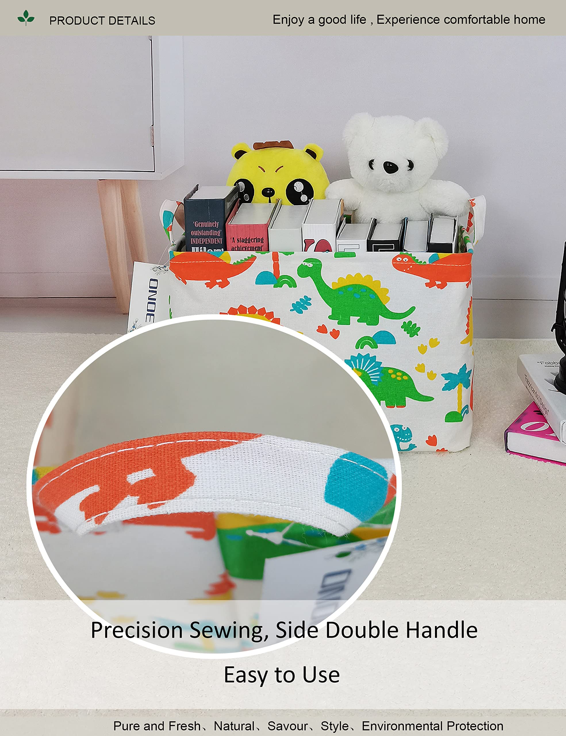 ONOEV Rectangular Folding Laundry Basket  Canvas Basket Nersury Hamper Suitable for Children Office Bedroom Clothes Toys Storage(Dinosaur Paradise) (1)