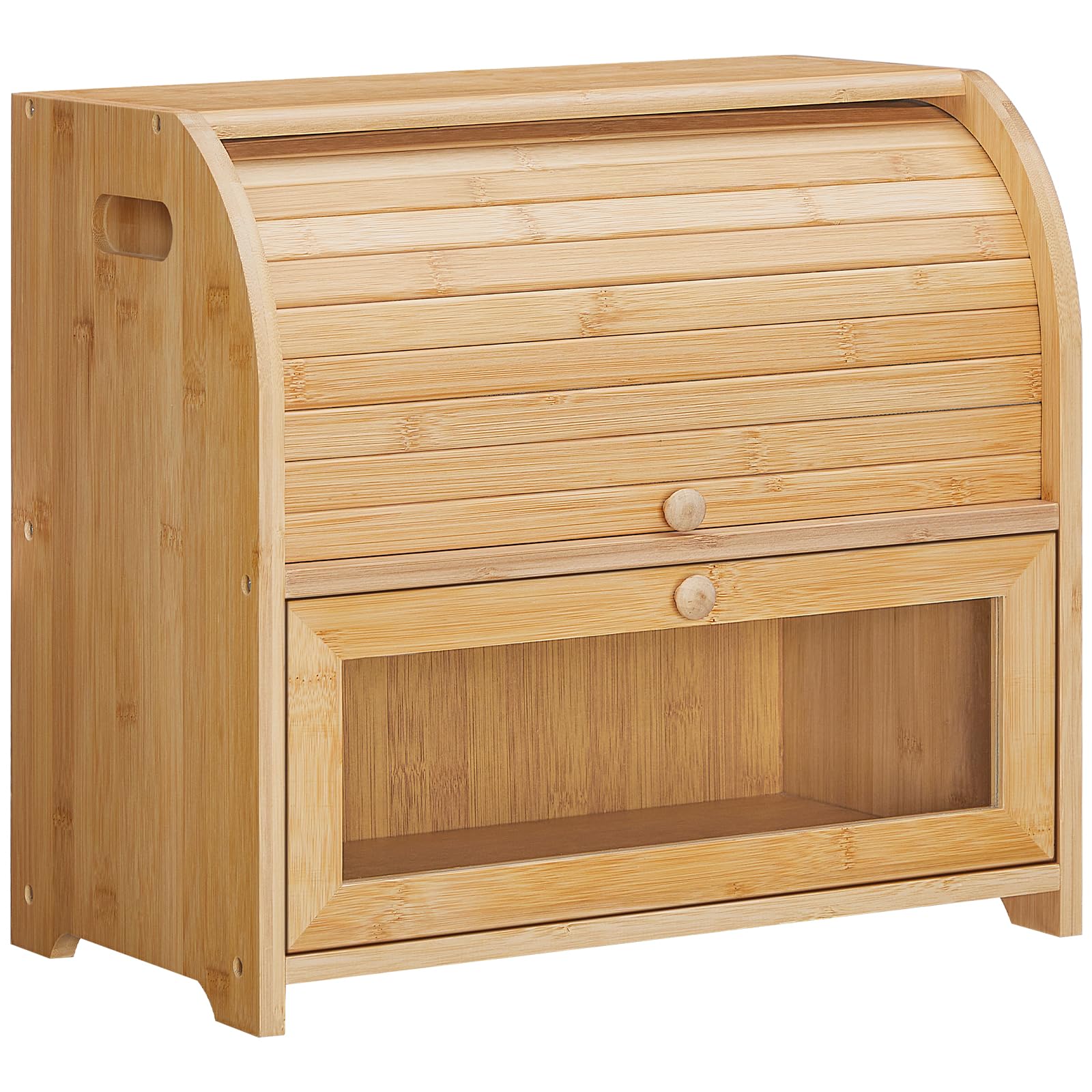 HOOBRO Bread Box, Bamboo Bread Box for Kitchen Countertop, 2 Tier RollTop Bread Bin, Food Storage Box, Large Capacity Keeper, W
