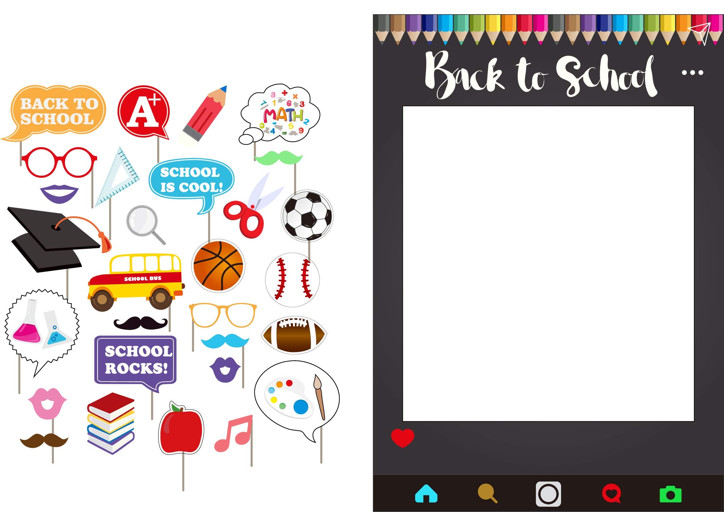 7-Gost Back To School Party Photo Booth Props First Day Of School With Photo Frame(Pack Of 30)