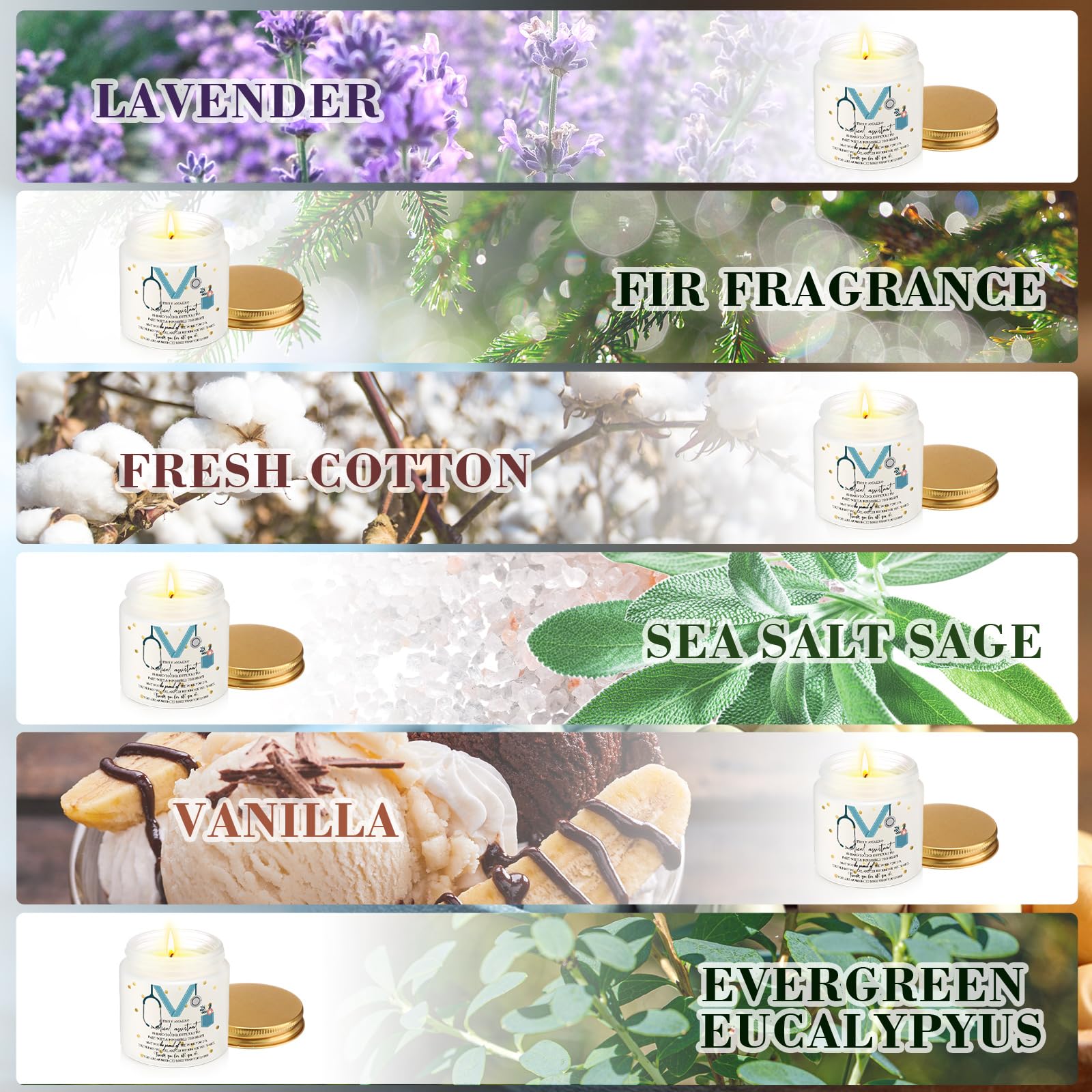 Nuanchu 12 Pcs Medical Assistant Gifts Soy Scented Candles Bulk Aromatherapy Jar 3.5 oz Soy Wax 6 Styles Scented Candles Present