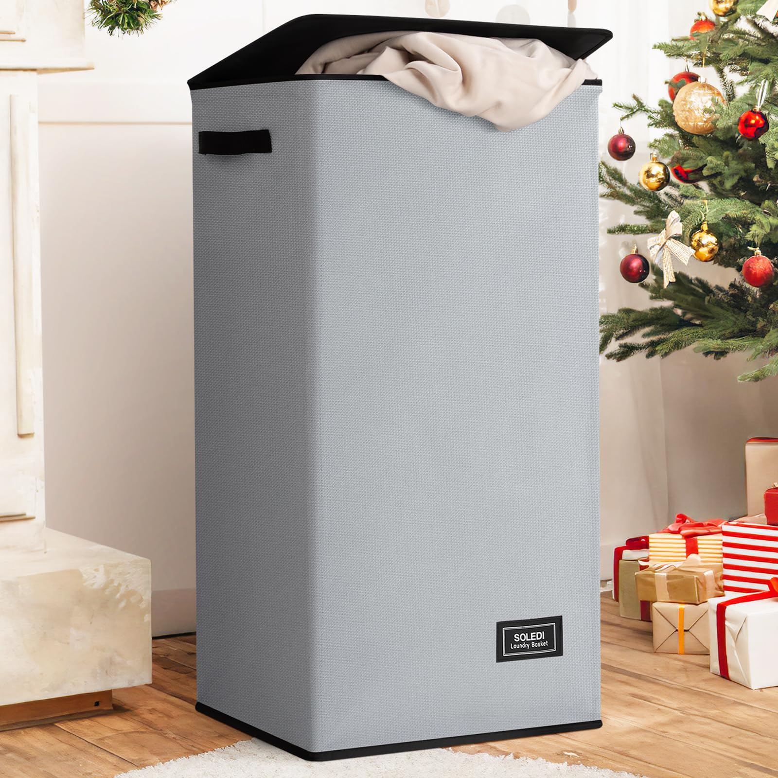 Soledi Laundry Hamper With Lid 100L Large & Tall Collapsible Laundry Basket, Clothes Hamper With Bag Removable Easy To Carry, Di