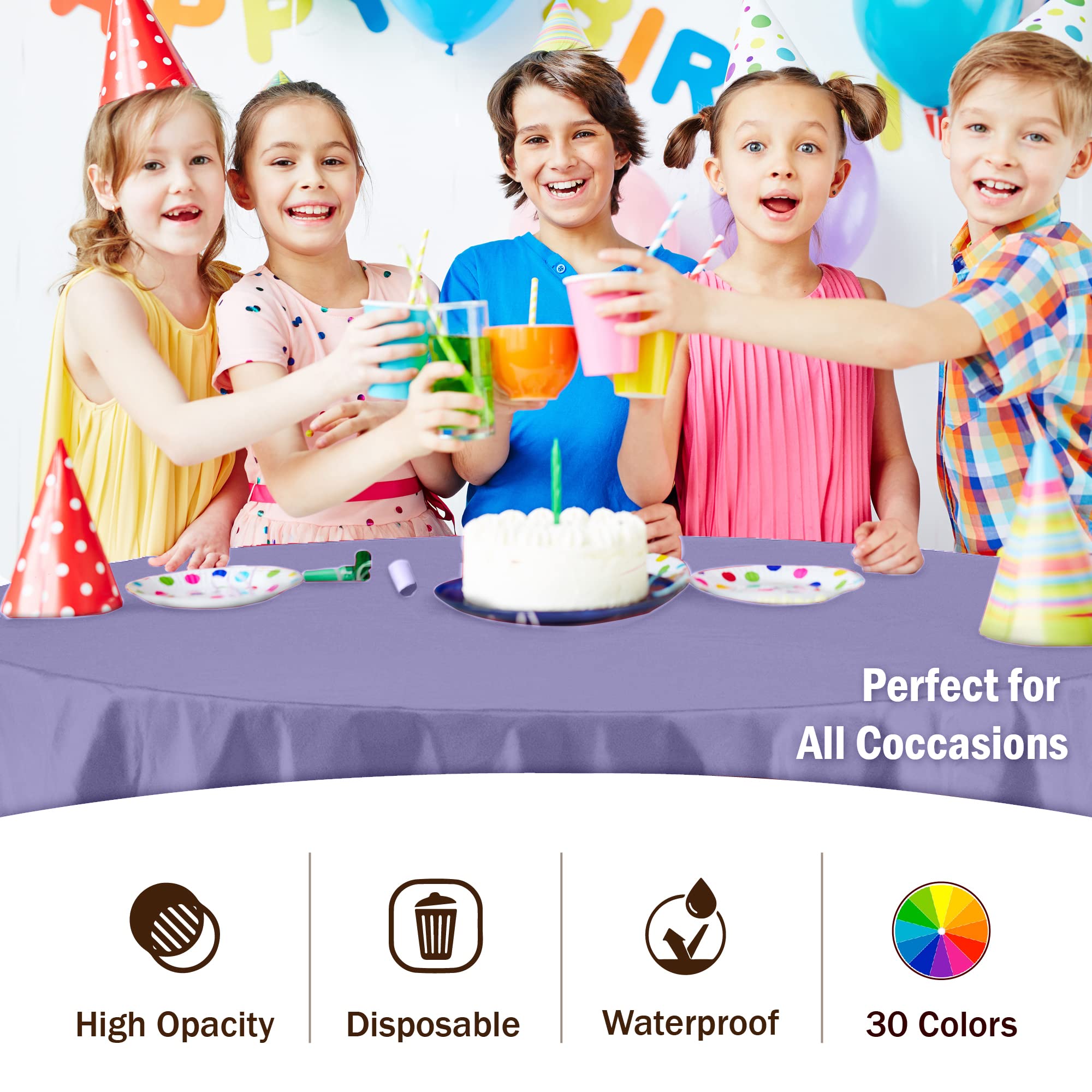 Exquisite 6-Pack Premium Plastic Tablecloth 84In. Round Plastic Table Cover - Lavender