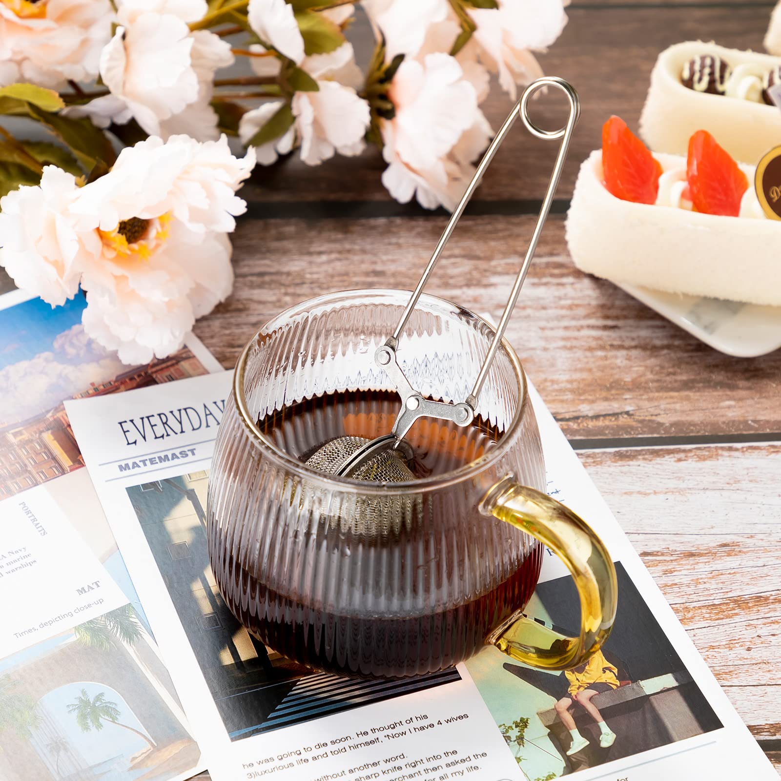 Yinder 20 Pcs Loose Leaf Tea Infuser Stainless Steel Mesh Snap Tea Ball With Handle Tea Strainers Metal Tea Filter Reusable Tea