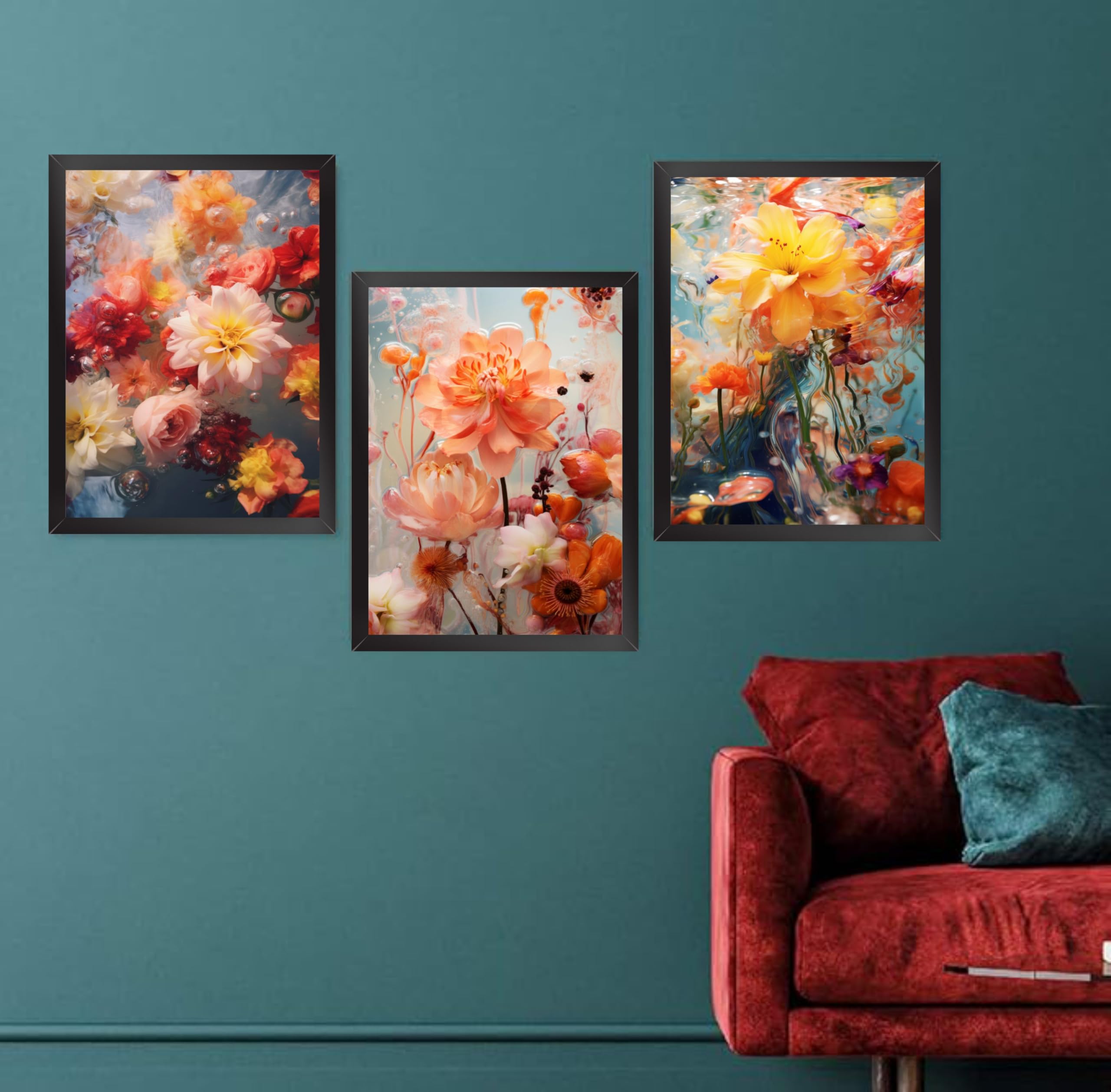 Decor Villa 3D YELLOW FLOWERS Digital Framed Painting for Wall Decoration - Wall Art Prints for Living Room Bedroom Office Room