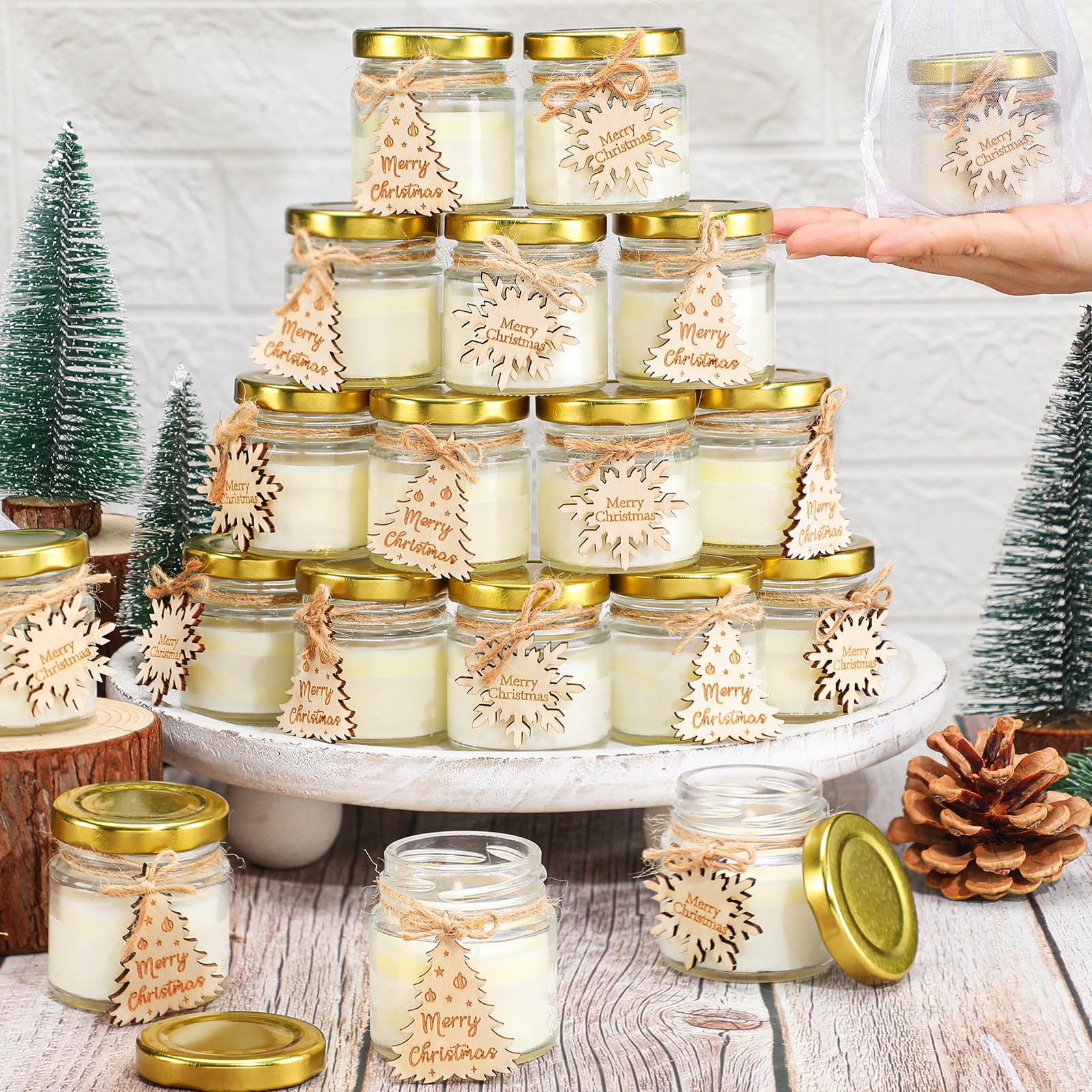 Tondiamo 20 Pcs Christmas Candle Jar Gift Bulk Natural Soy Wax Scented Candle Jars Christmas Stocking Stuffers Gifts for Xmas Wi