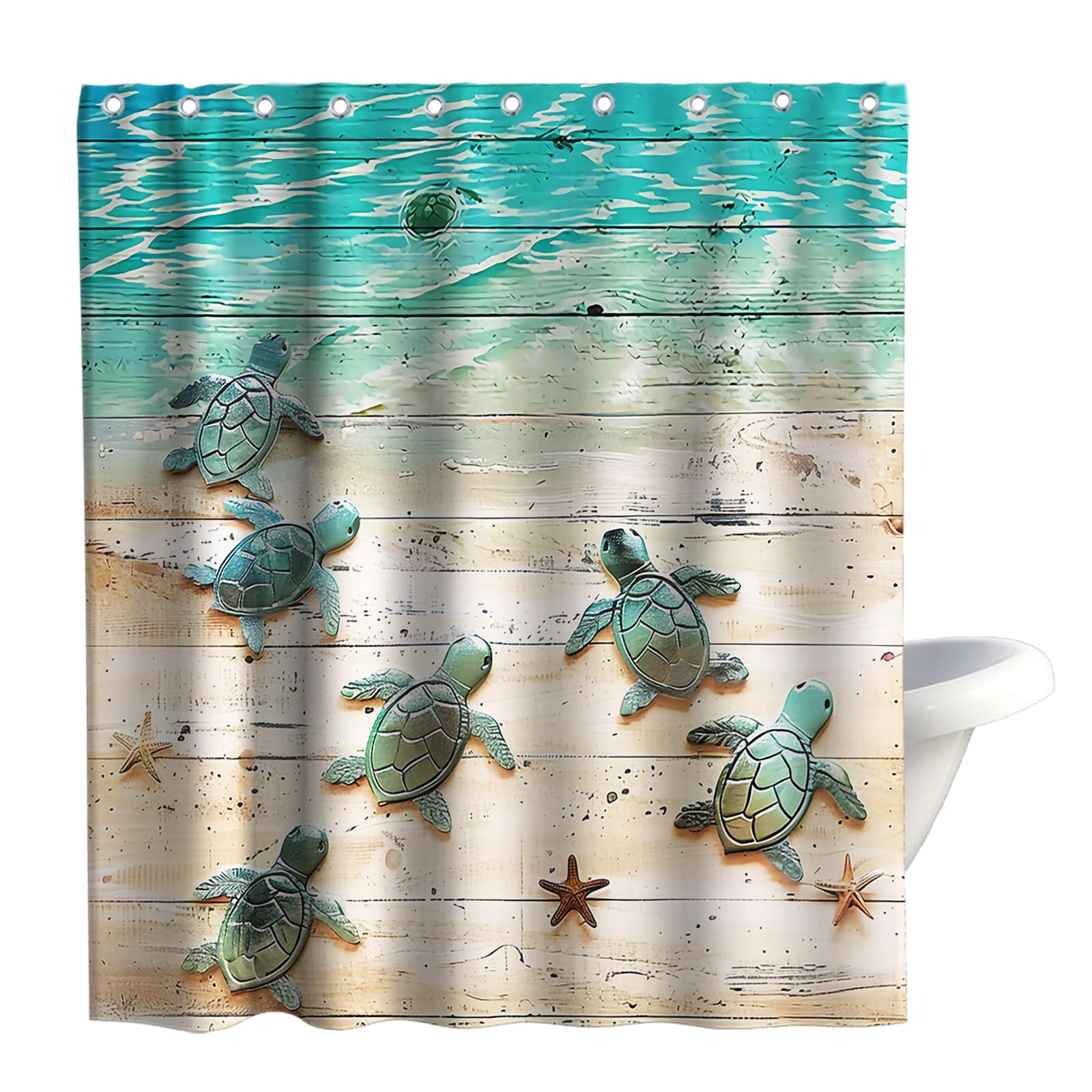 Final Friday Green Beach Sea Turtle Shower Curtain Nautical Teal Theme Fabric Bathroom Ocean Blue Decor With Grommets And Hooks