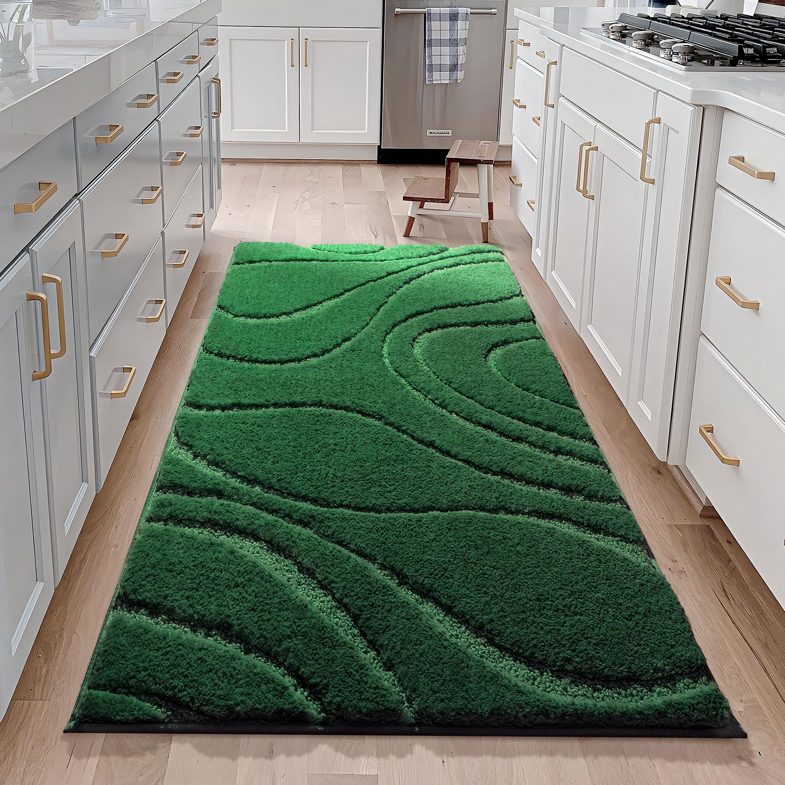 Dexde Bathroom Rugs Runner 24 X 60 Inch, Extra Long Bathroom Rug Non-Slip, Machine Washable Bath Mats Rug,Green Soft Carpets For