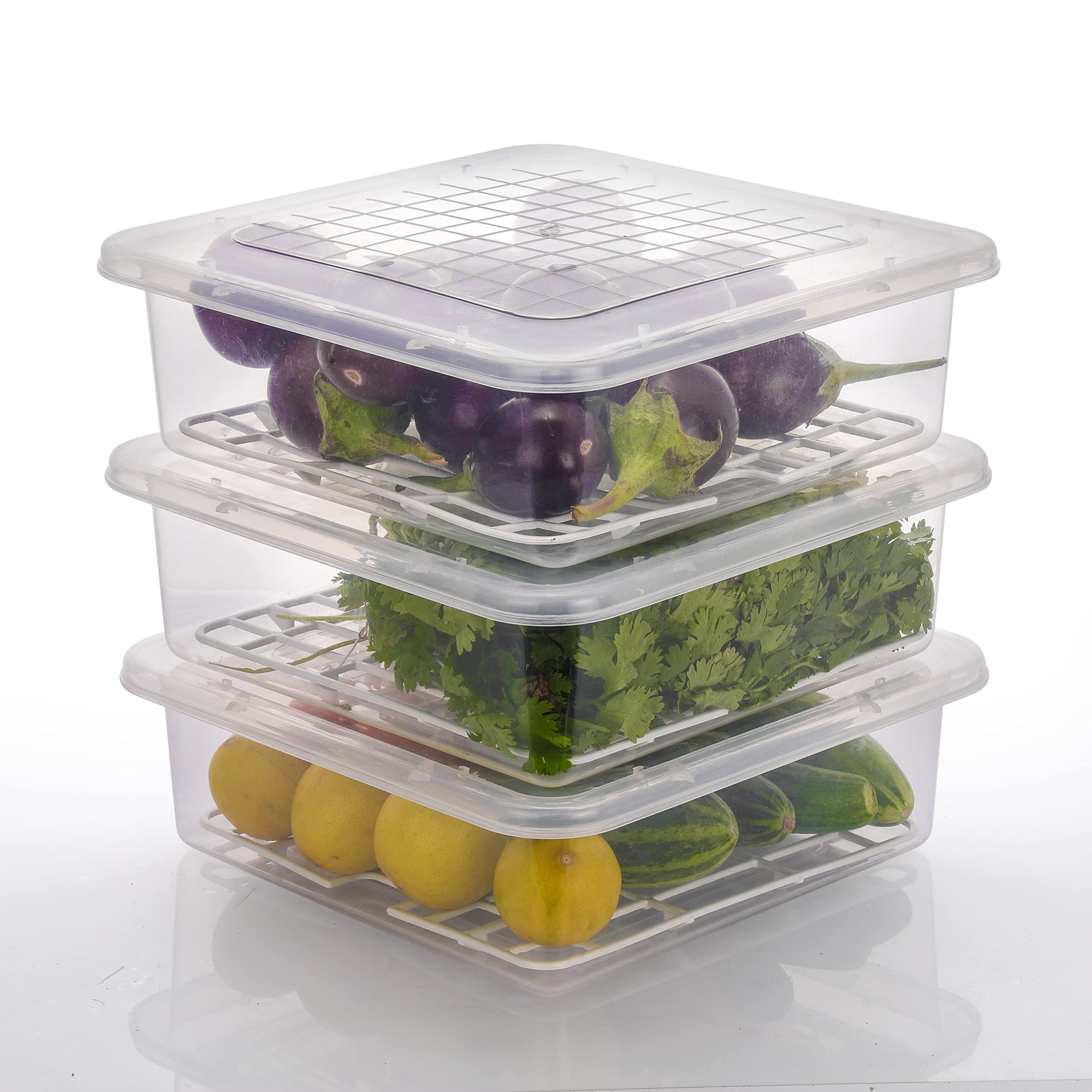 Youbee Plastic MultiPurpose Food Storage Container With Removable Drain Plate And Lid,StackAble Freezer Storage Containers To 