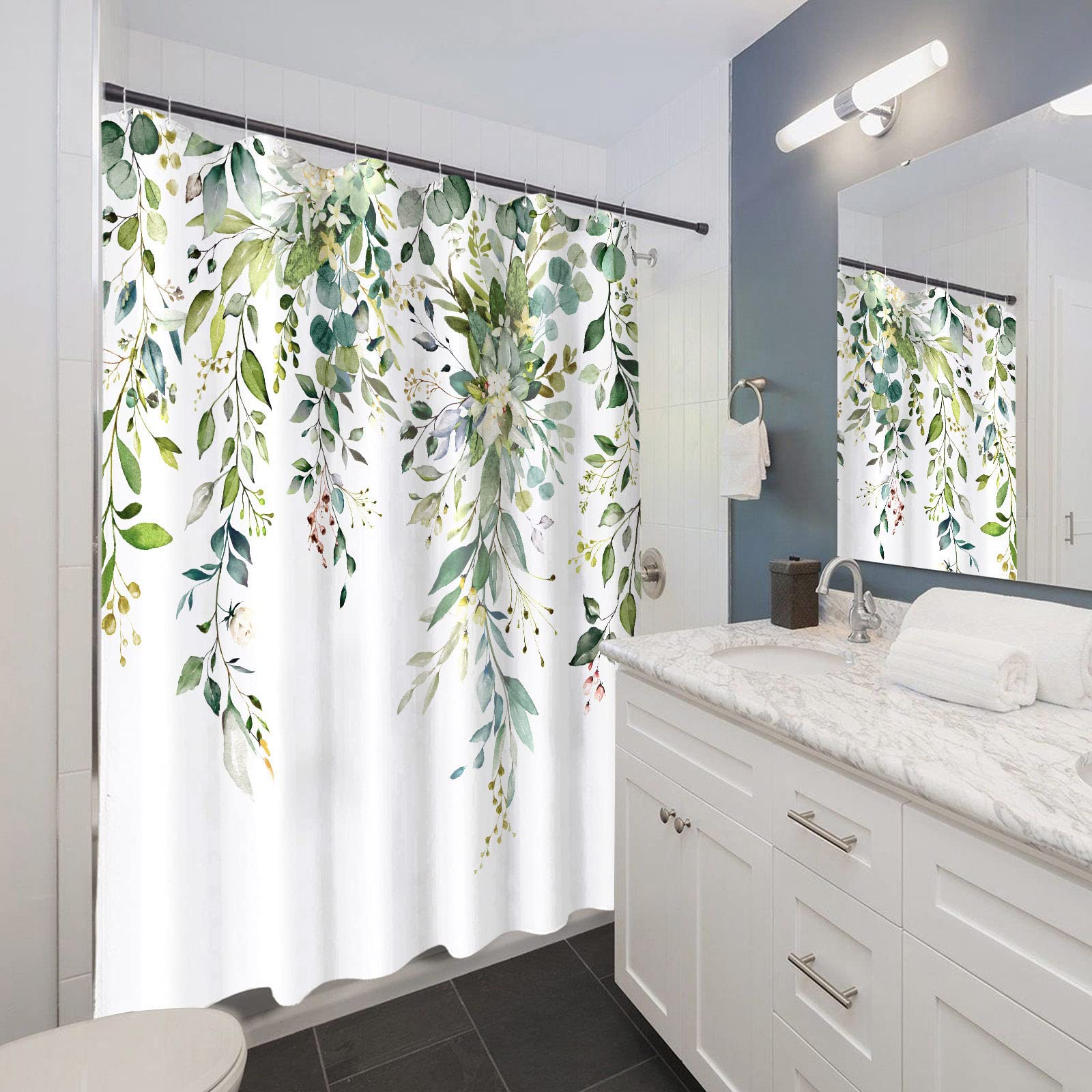Zussun Green Eucalyptus Shower Curtain Watercolor Floral Plant Leaf Shower Curtains for Bathroom Sage Botanical Flower Waterproof Fabric Bath Curtain Decor with Hooks (Green  72'' x 72'')