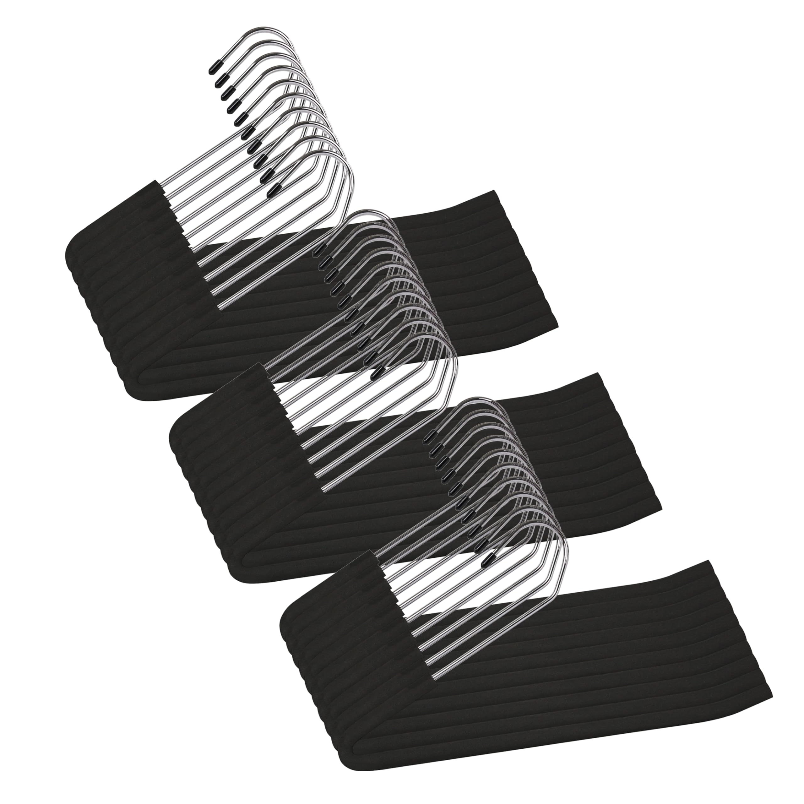 Spring Fever Space Saving Open Ended Heavy Duty Chrome Plating Non Slip Friction Foam Coated Slack Pants Trousers Hangers Black