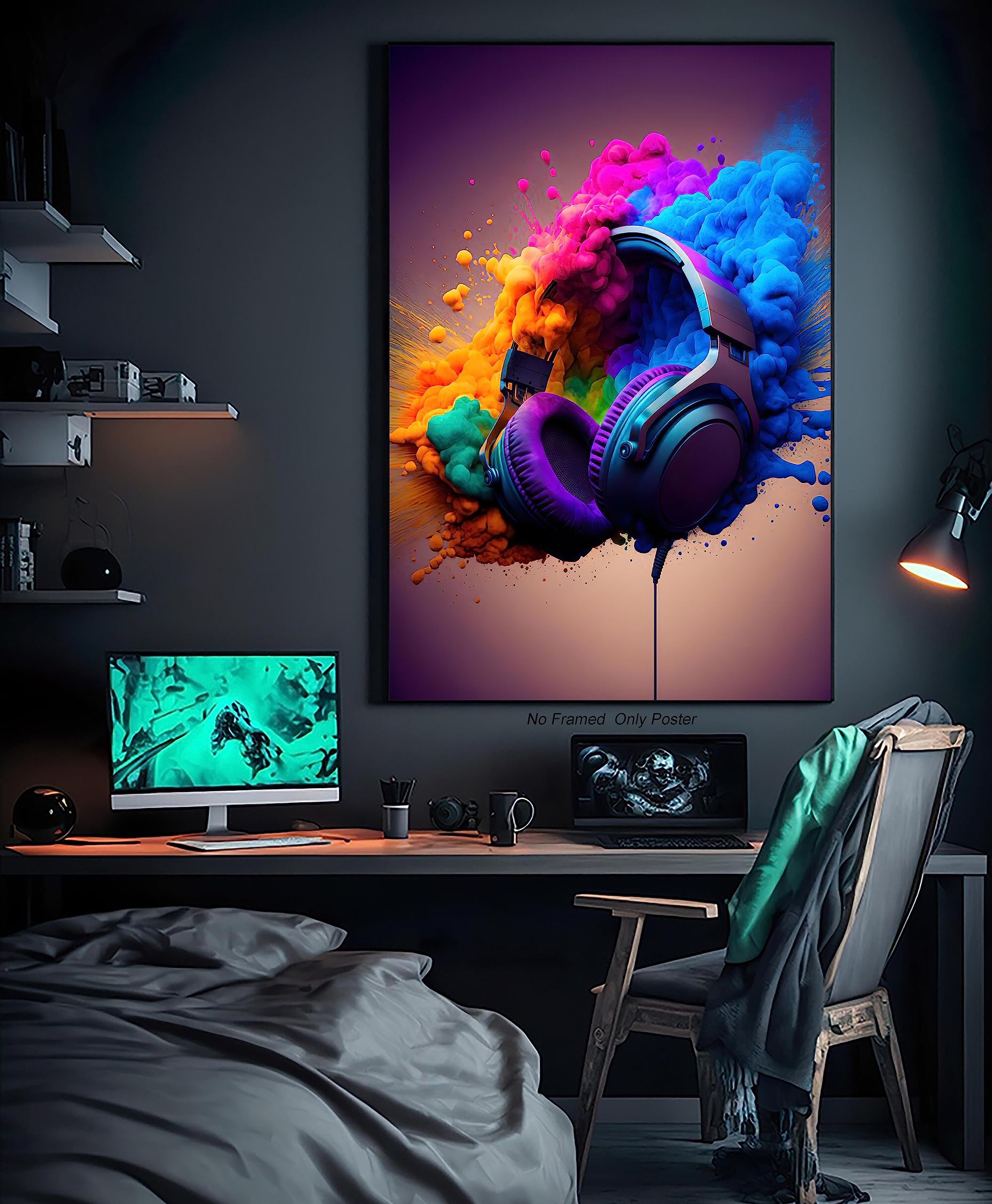 Video Game Wall Art Gaming Poster Modern Colorful Gaming Posters Headphone Pictures Wall Decor Game Controller Wall Art Canvas G