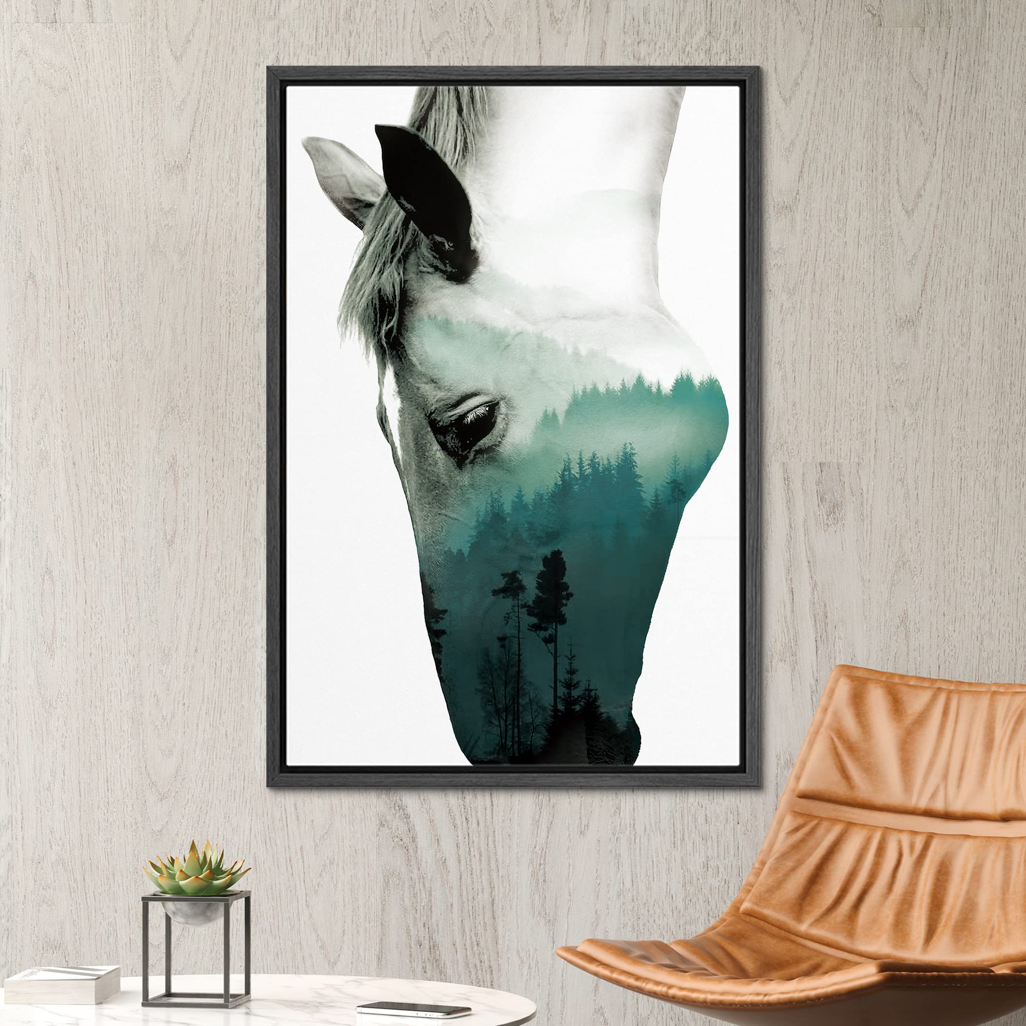 Signwin Framed Canvas Wall Art A Wild Horse And Foggy Mountain Double Exposure Photography Animals Wildlife Digital Art Modern A