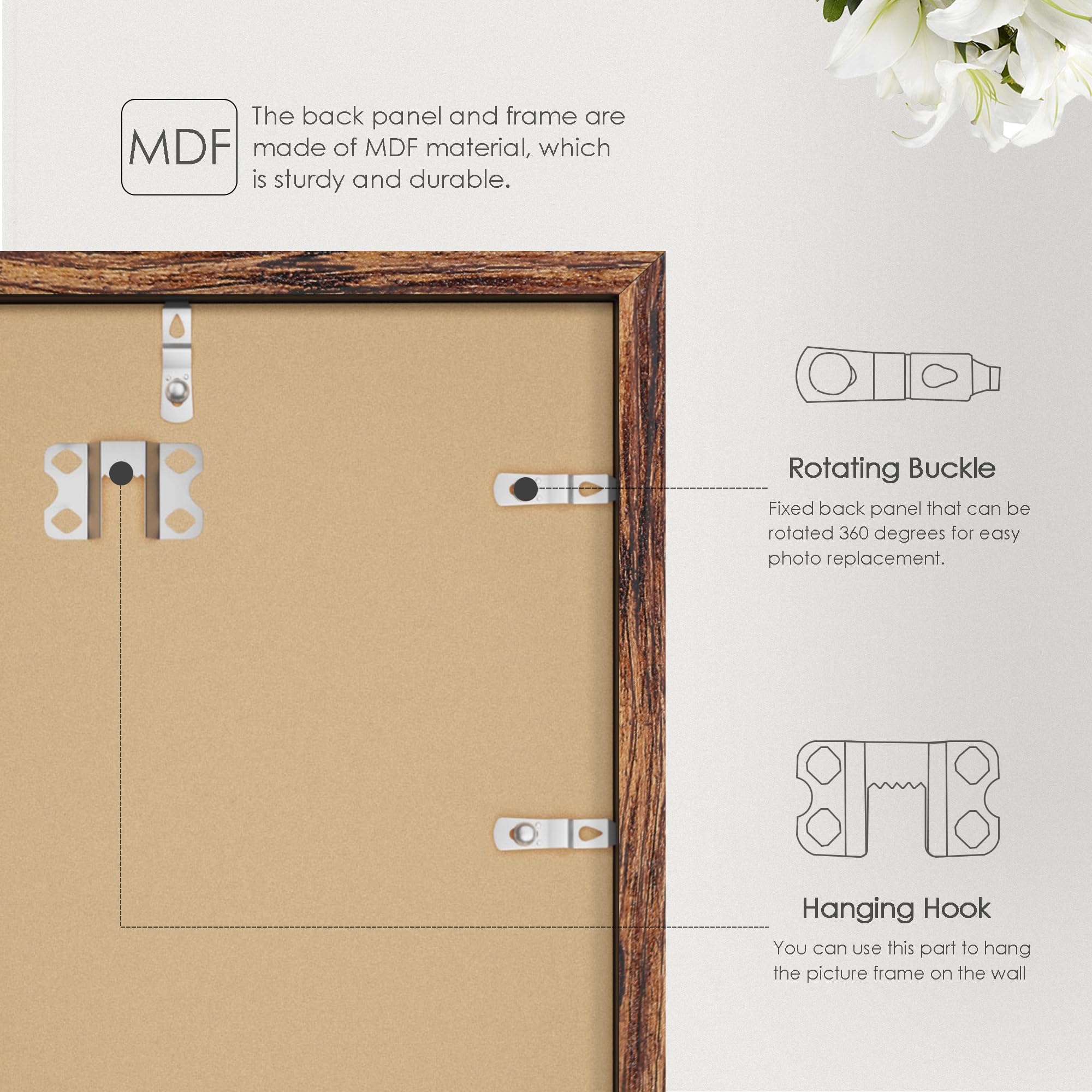 Fisnish 5x7 Picture Frame, for Tabletop Display, Horizontal or Vertical Wall Mounting, Brown