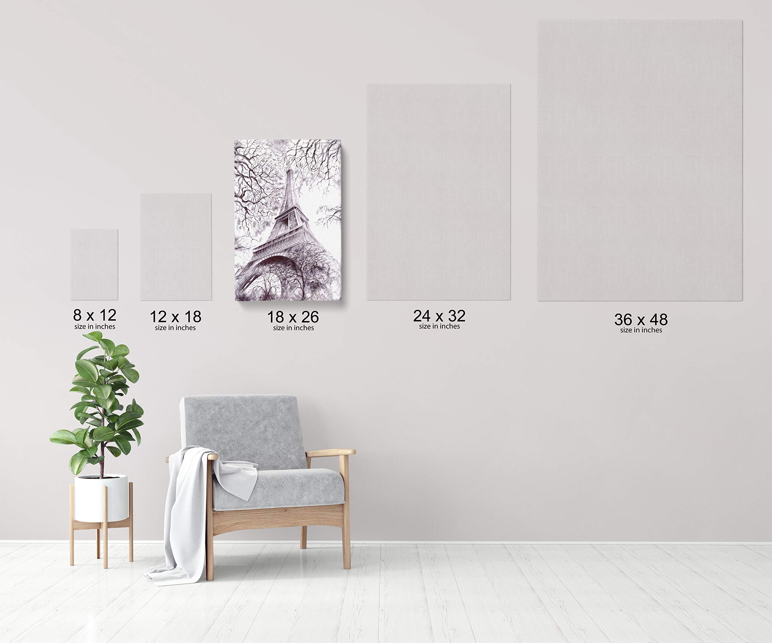 Intalence Art Eiffel Tower Bedroom Wall Decor 18X26In Black And White Paris Wall Art Premium Print On Canvas Modern Home And Off