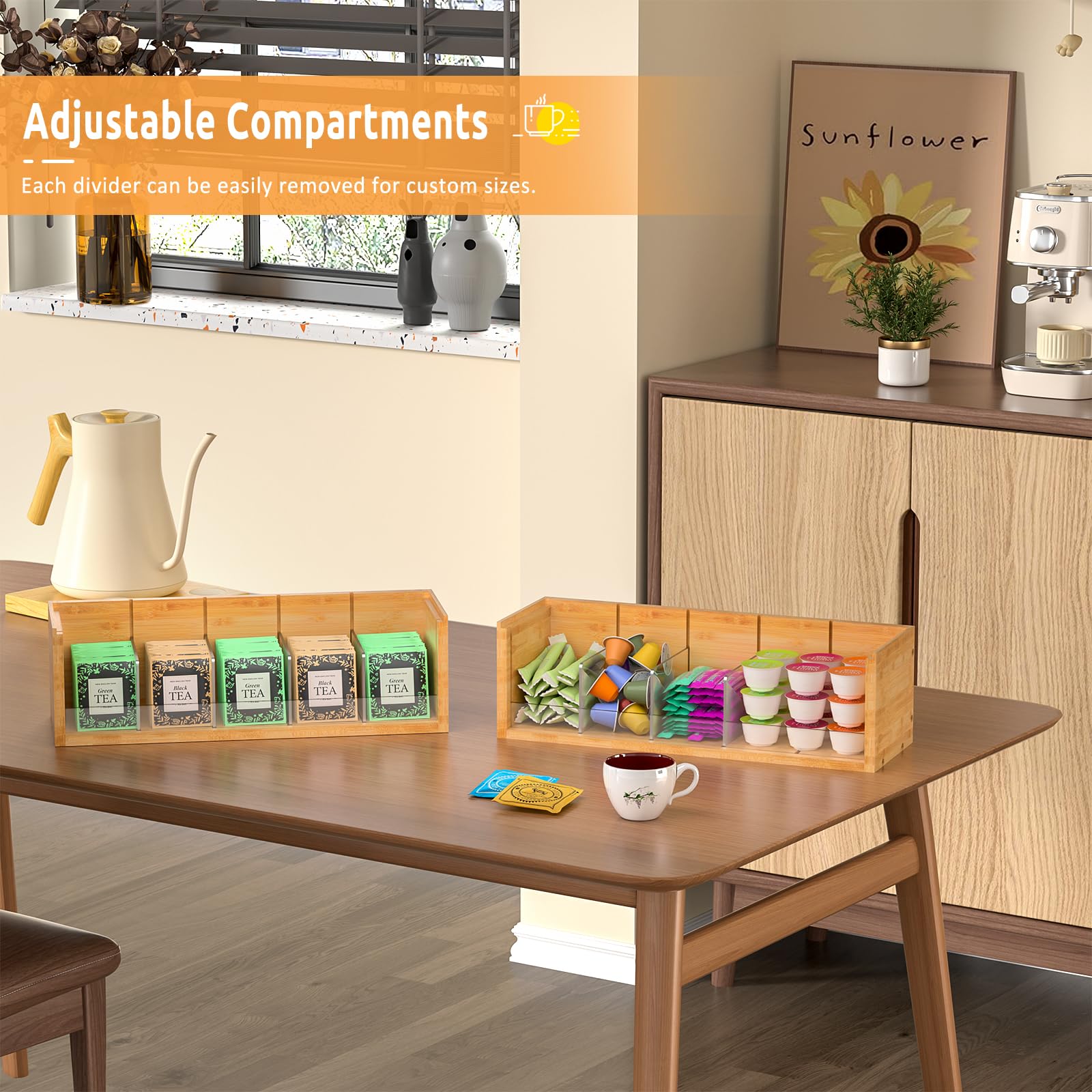 X-Cosrack Bamboo Tea Bag Organizer Storage Box Tea Organizer For Countertop Wall Mount Tea Bag Holder Tea Chest Teabag Station F