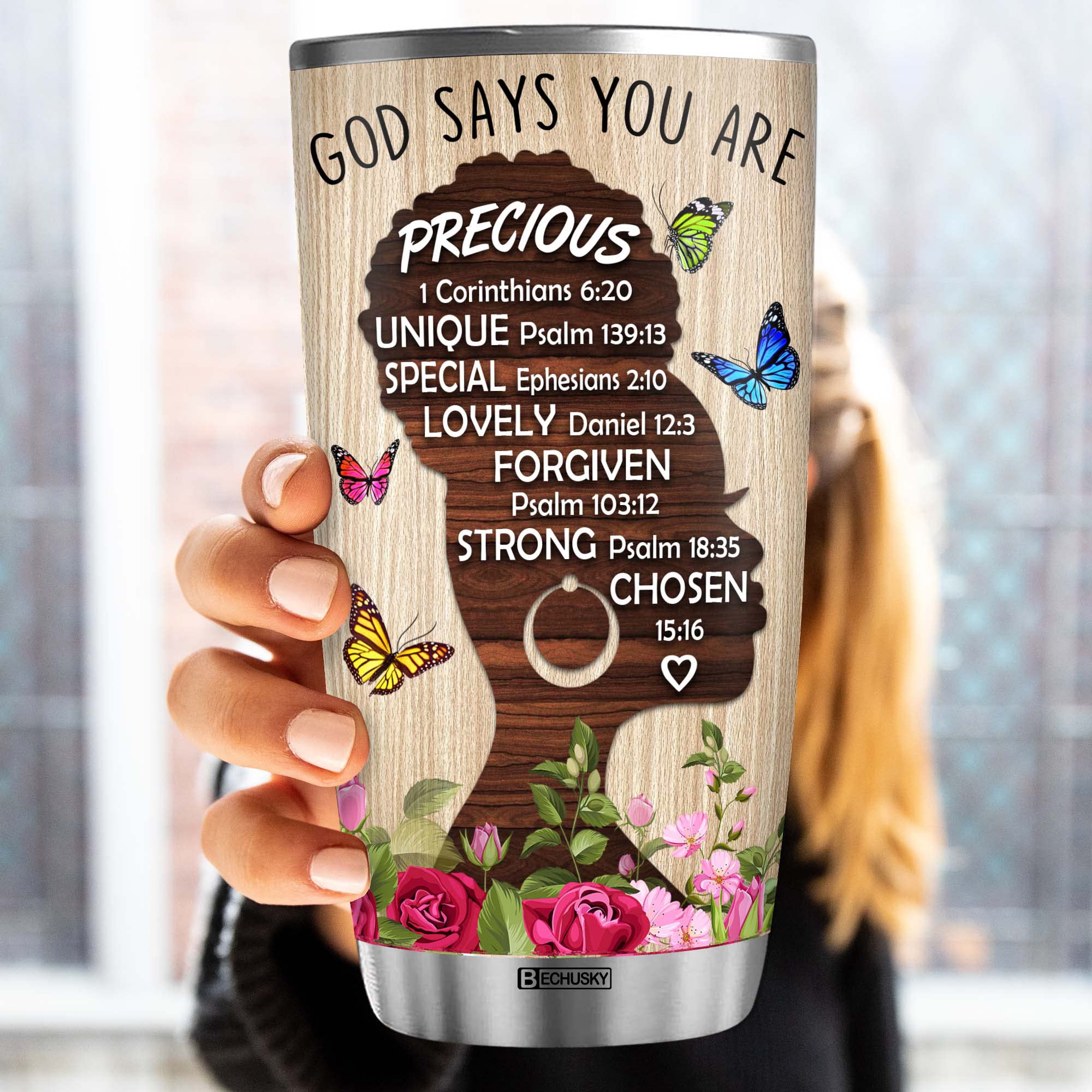 Bechusky Personalized Black Women Tumbler, Christian Gift For Women - Birthday Gifts For Women - Friend Gifts For Women Birthday