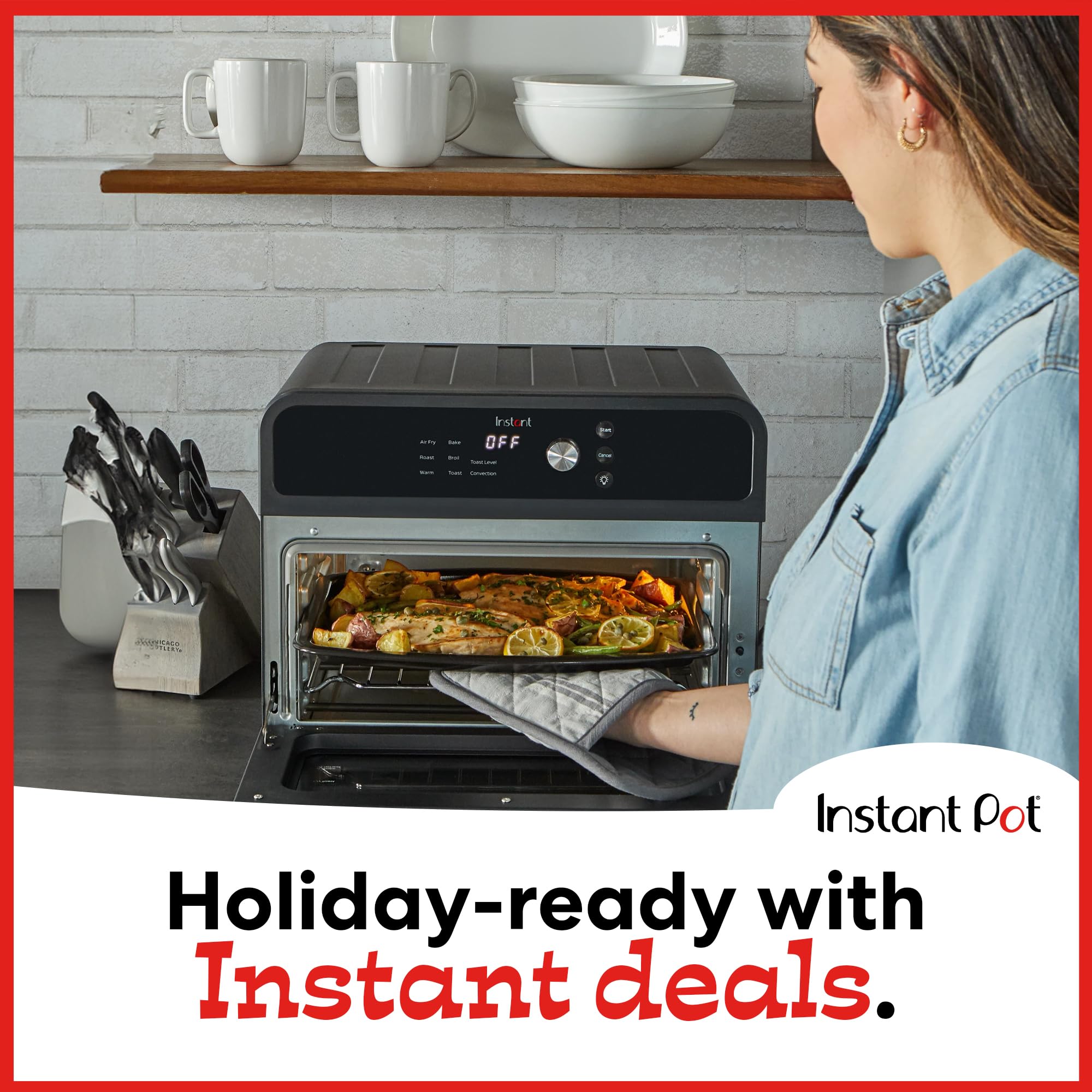 Instant Pot Omni Toaster Oven Air Fryer, 19QT, 7-in-1, Stainless Steel, Black, Model 140-4003-01, Fits 12" Pizza,