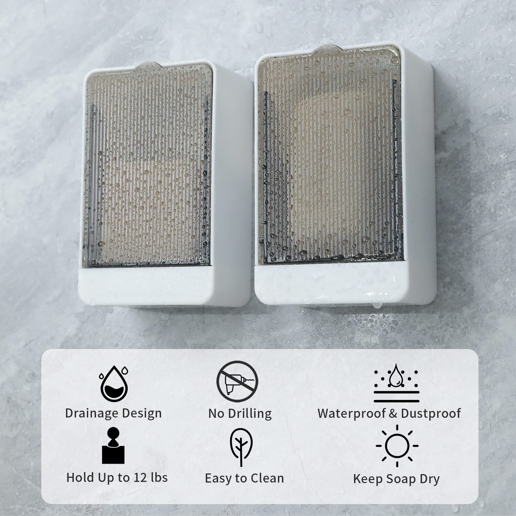 Bar Soap Holder Dish Shower 2 Pcs Self Draining Soap Container With Lid, Wall Mounted Soap Box Tray For Bathroom Bathtub Sink, W