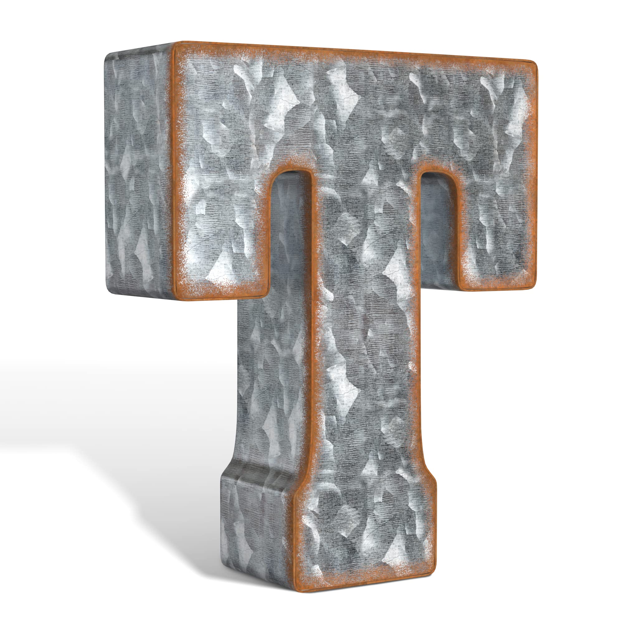 Galvanized Metal Letters for Wall Decor - 3D Letter T for Hanging or Freestanding - Unique Blend of Rustic  Vintage  Western  and Industrial Styles - Fits for Living Room  Lobby  Kitchen  Bedroom Decoration - Height 7 Inch