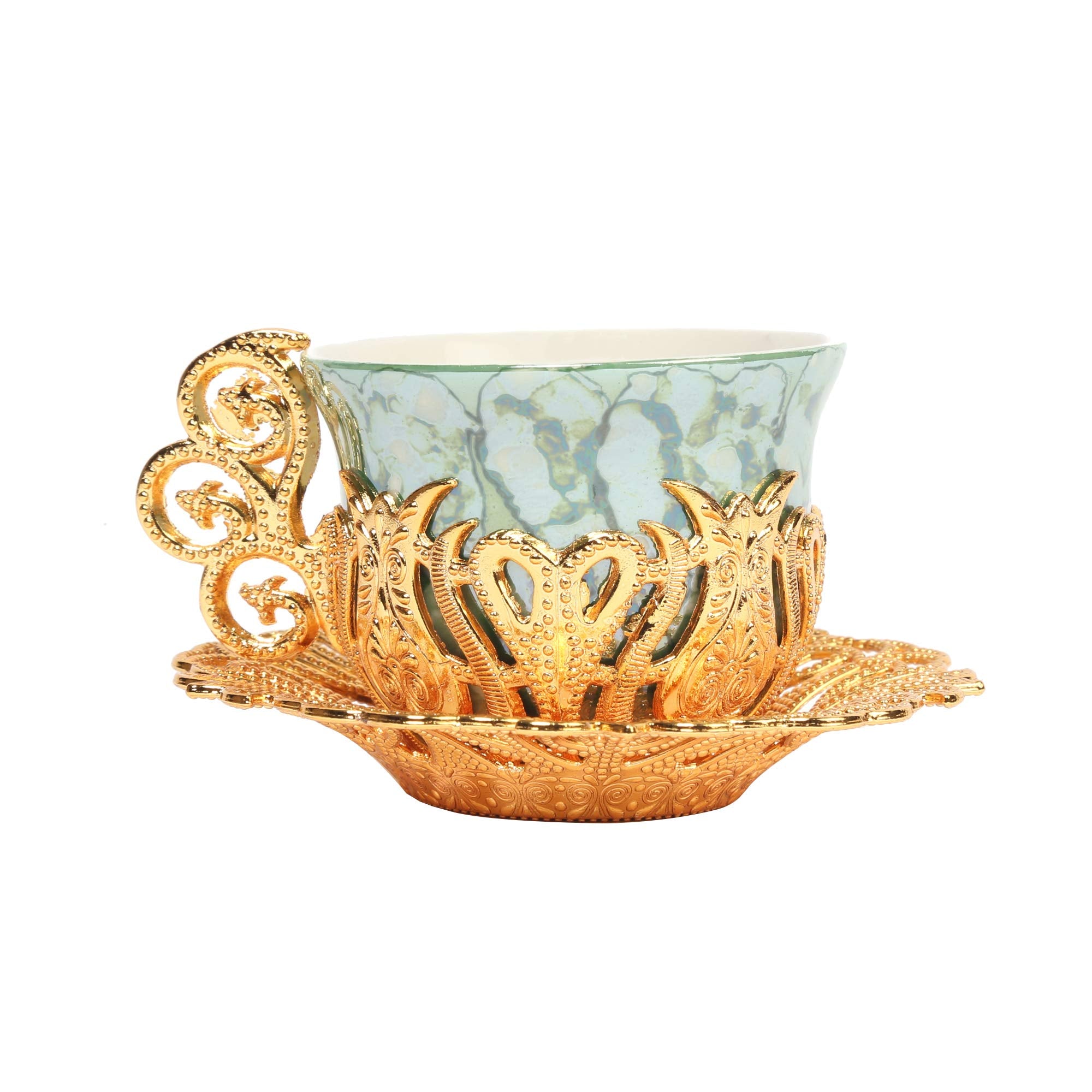 Alisveristime 12 Pc Turkish Greek Arabic Coffee Espresso Cup Saucer Porcelain Set (Gold)